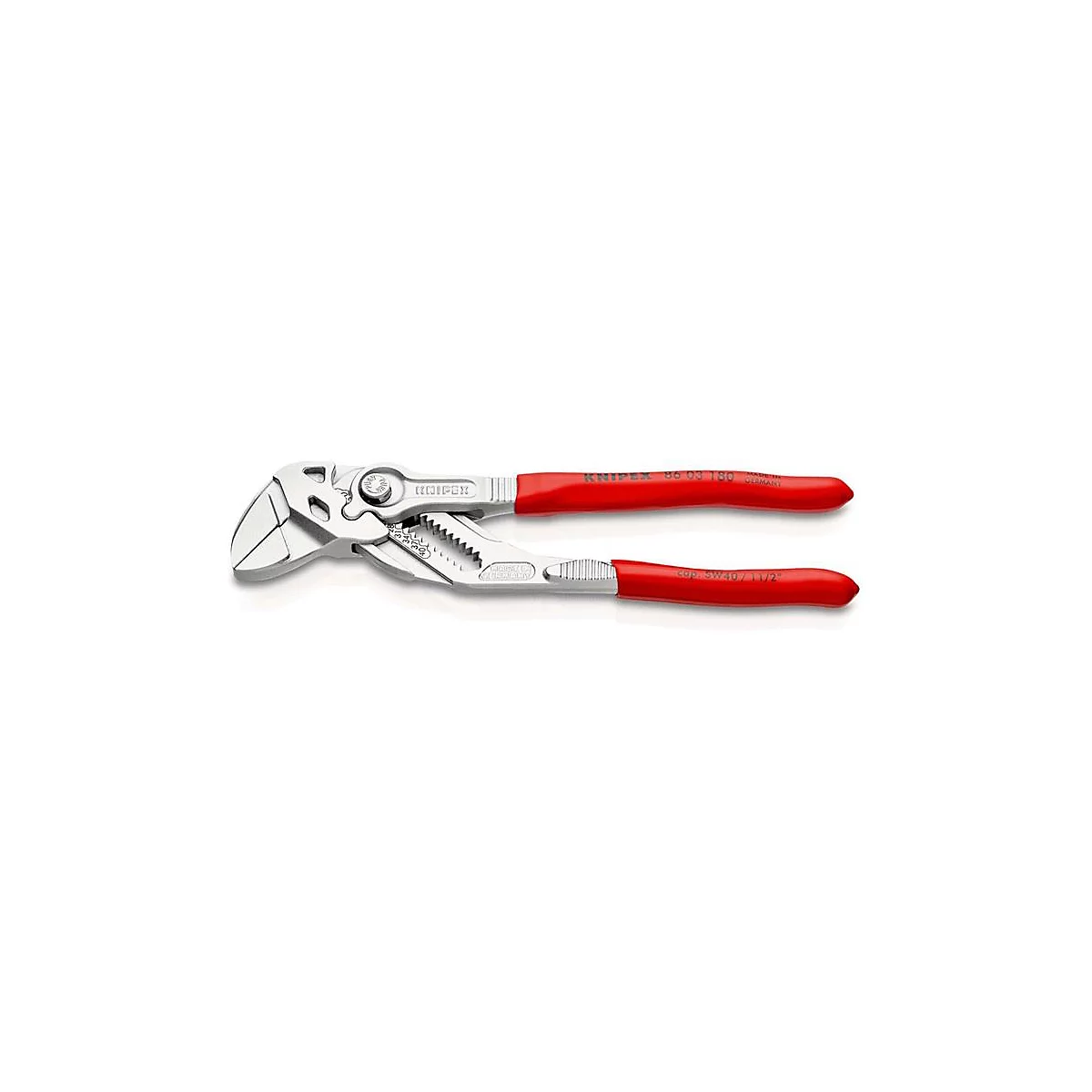 Pinces avec des poignées rouges, photographiées d'en haut. Le mot 'KNIPEX' est visible sur les pinces.