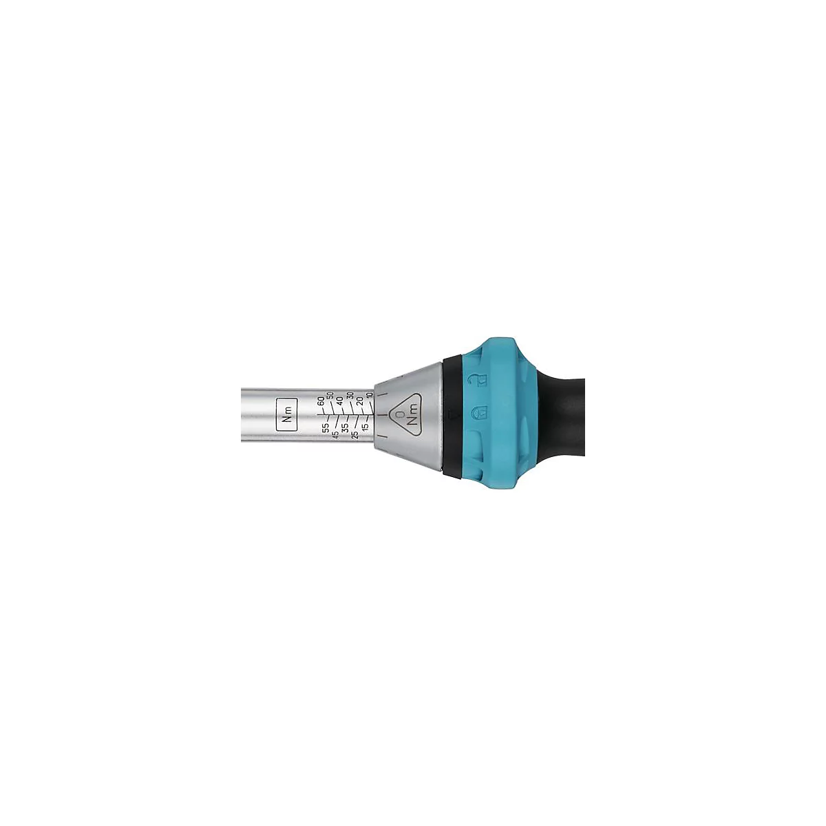 Gros plan d'une clé dynamométrique réglée sur 50 Nm. Le symbole Nm et l'échelle sont clairement visibles sur la poignée.