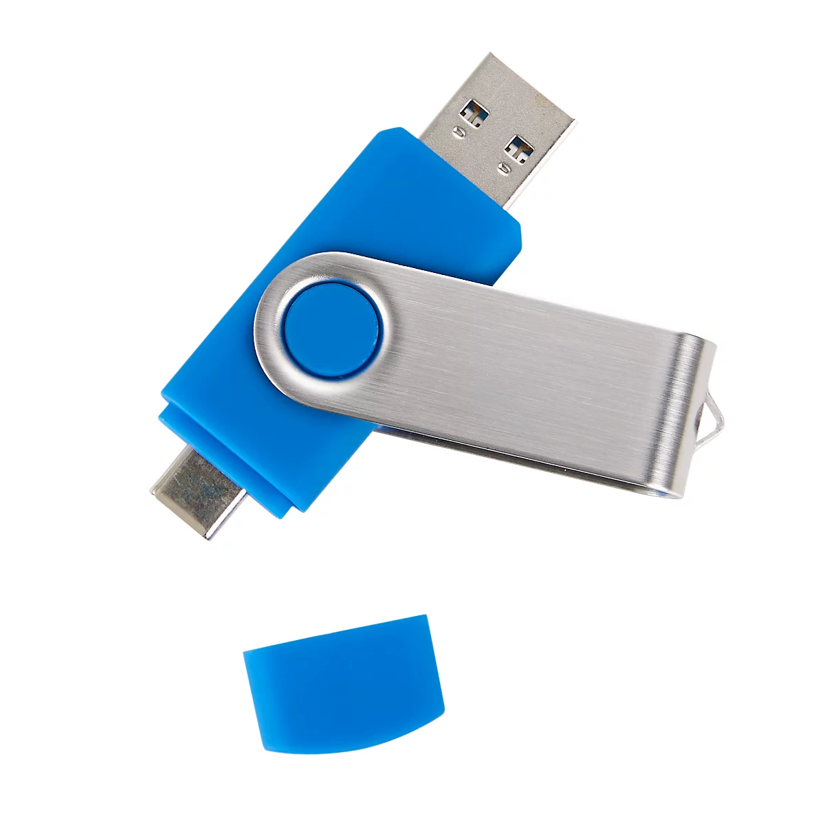 Clé USB C5, avec 1 x USB 3.0 et 1 x USB type-C, jusqu'à 4,8 Go/s, duplexable, capacité de stockage 64 Go, bleu