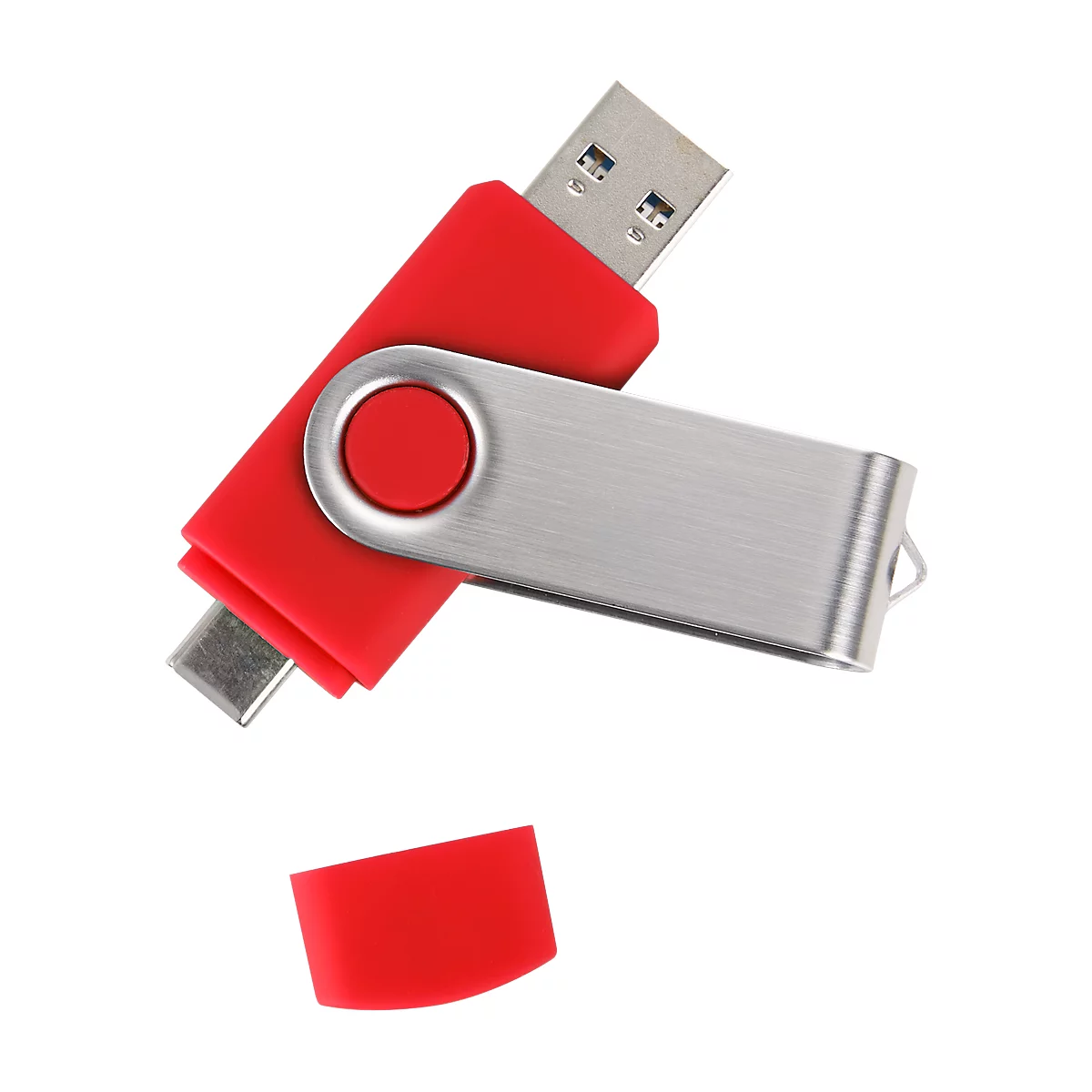 Clé USB C5, avec 1 x USB 3.0 et 1 x USB type-C, jusqu'à 4,8 Go/s, duplexable, capacité de stockage 64 Go, rouge