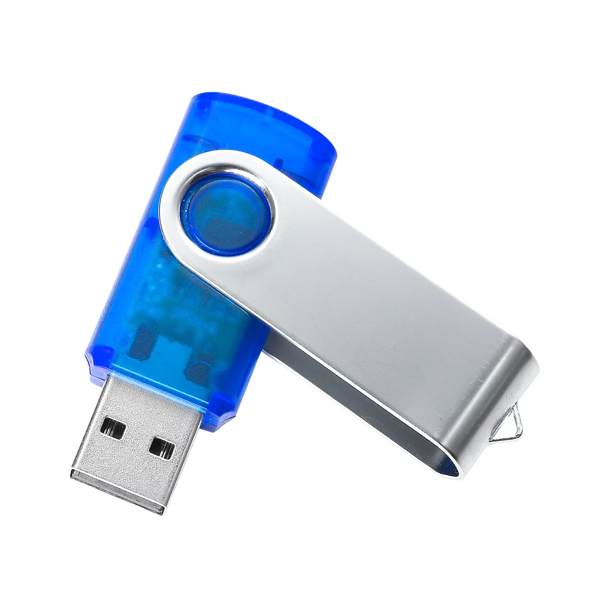 Clé USB Metall-Semi, avec fermoir pivotant en métal, bleu transparent, 16 Go