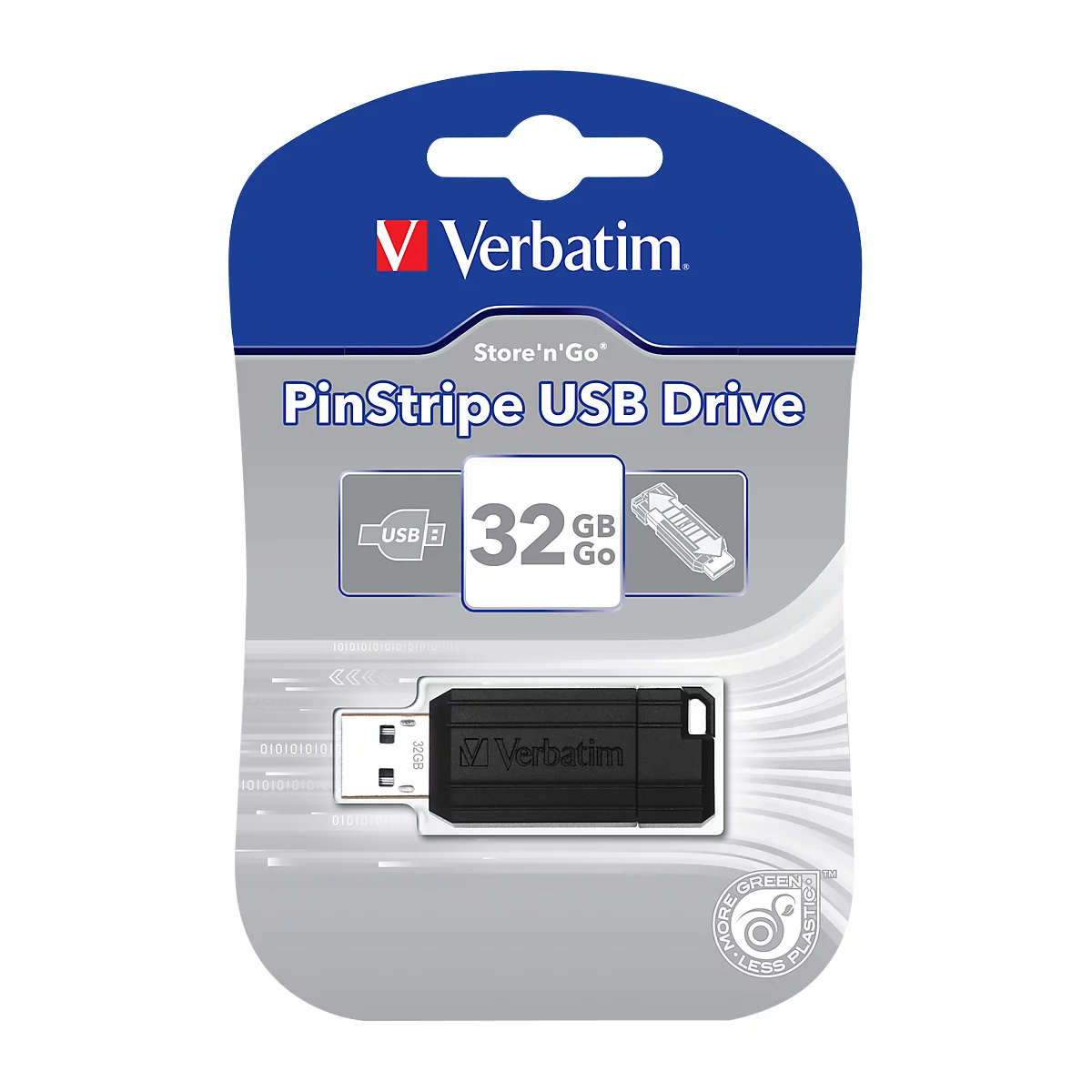 Clé USB PinStripe Verbatim, capacité de stockage 8 à 64 Go, avec mécanisme coulissant, 32 Go
