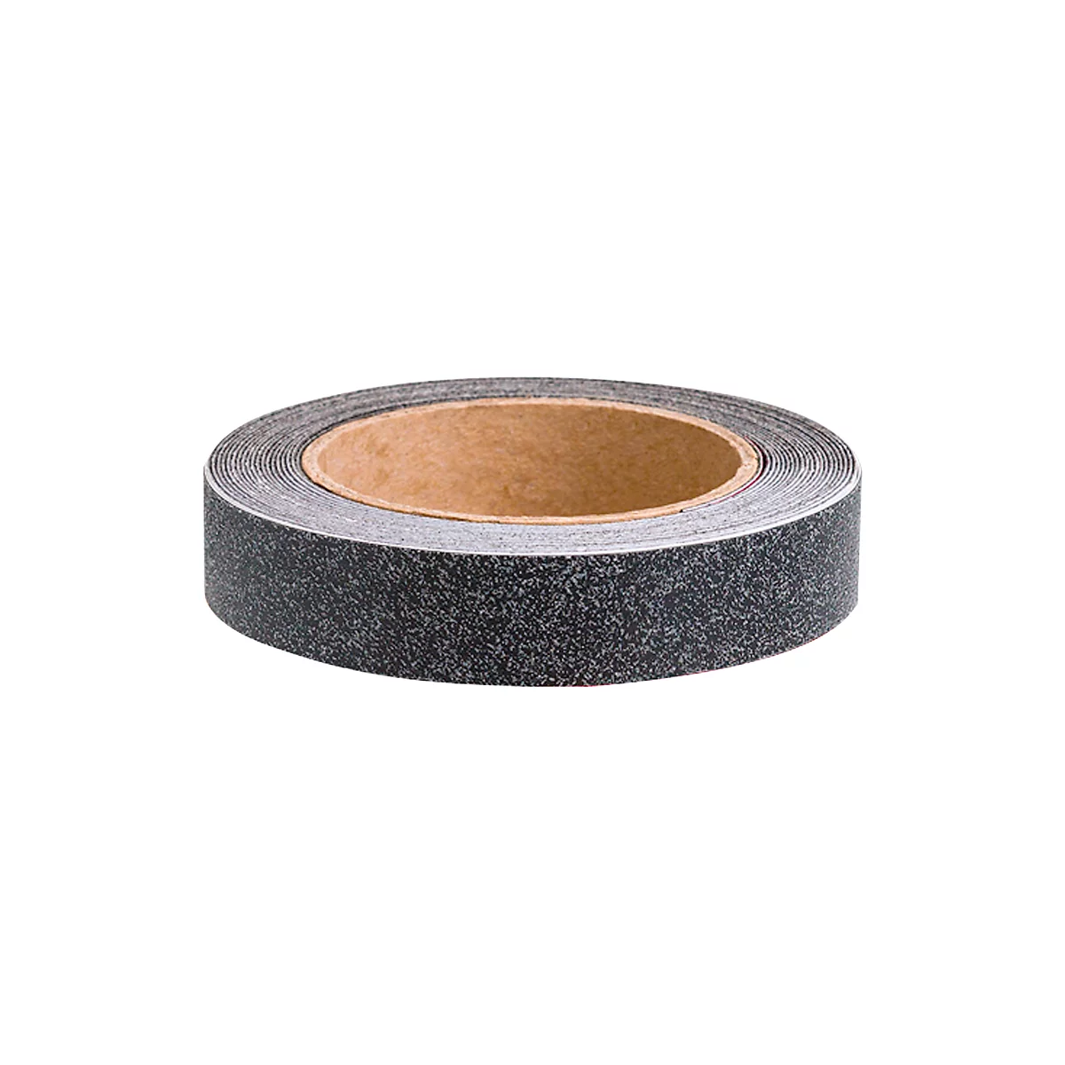 Roll of black anti-slip tape with silver edge and brown cardboard sleeve.