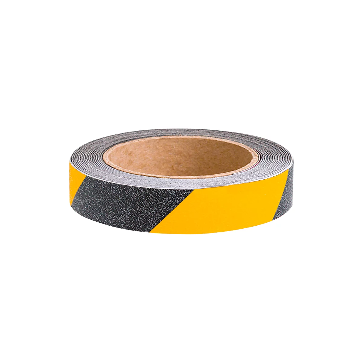 A roll of anti-slip tape with a black and yellow pattern.