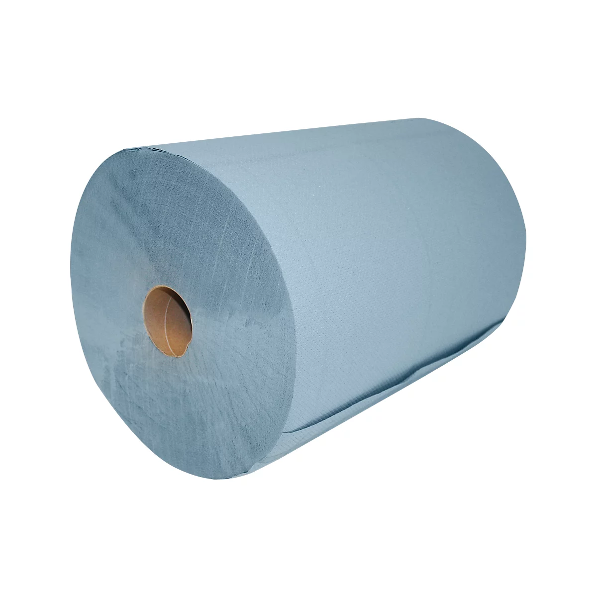 Blue paper towel roll. The core is brown.
