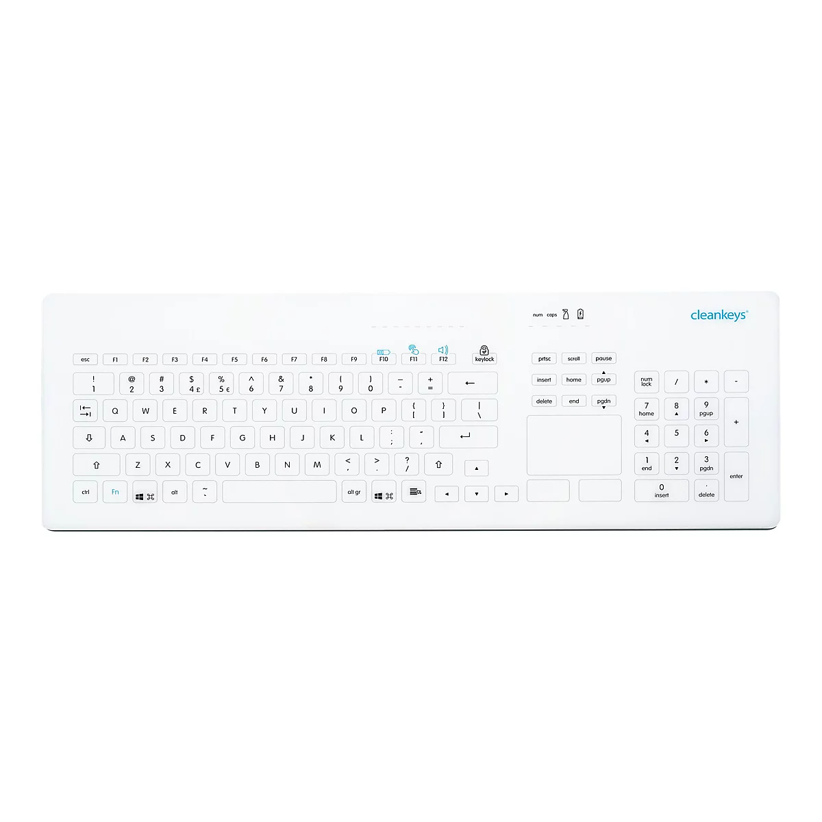 CleanKeys CK4W - Tastatur - mit Touchpad - kabellos - 2.4 GHz - Deutsch