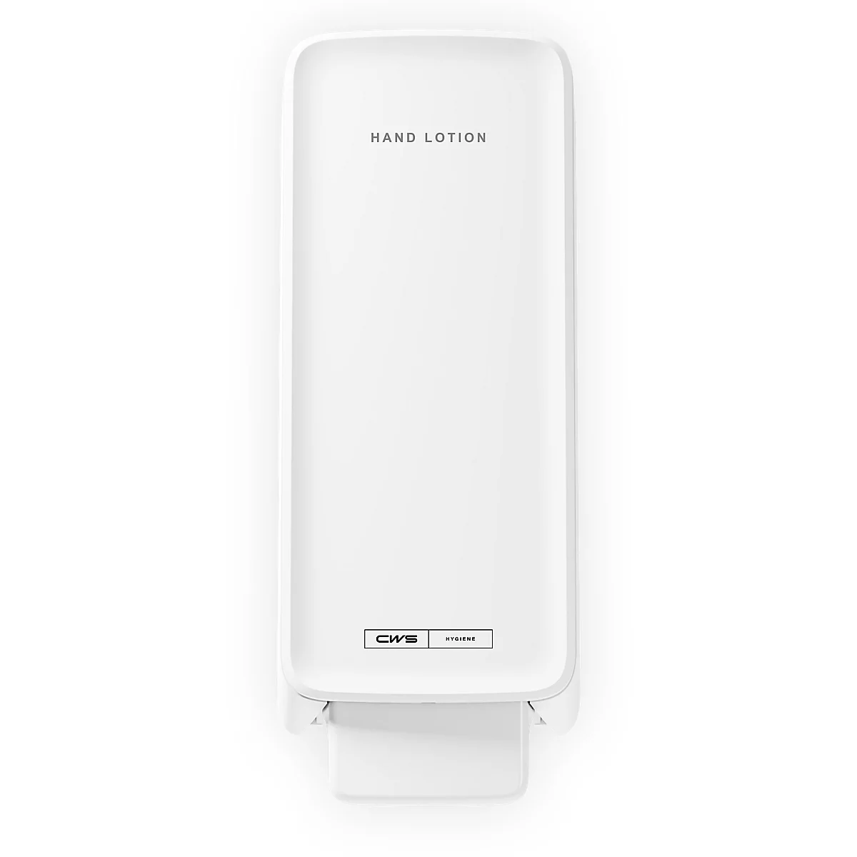 Weisser CWS Spender für Handlotion vor neutralem Hintergrund.