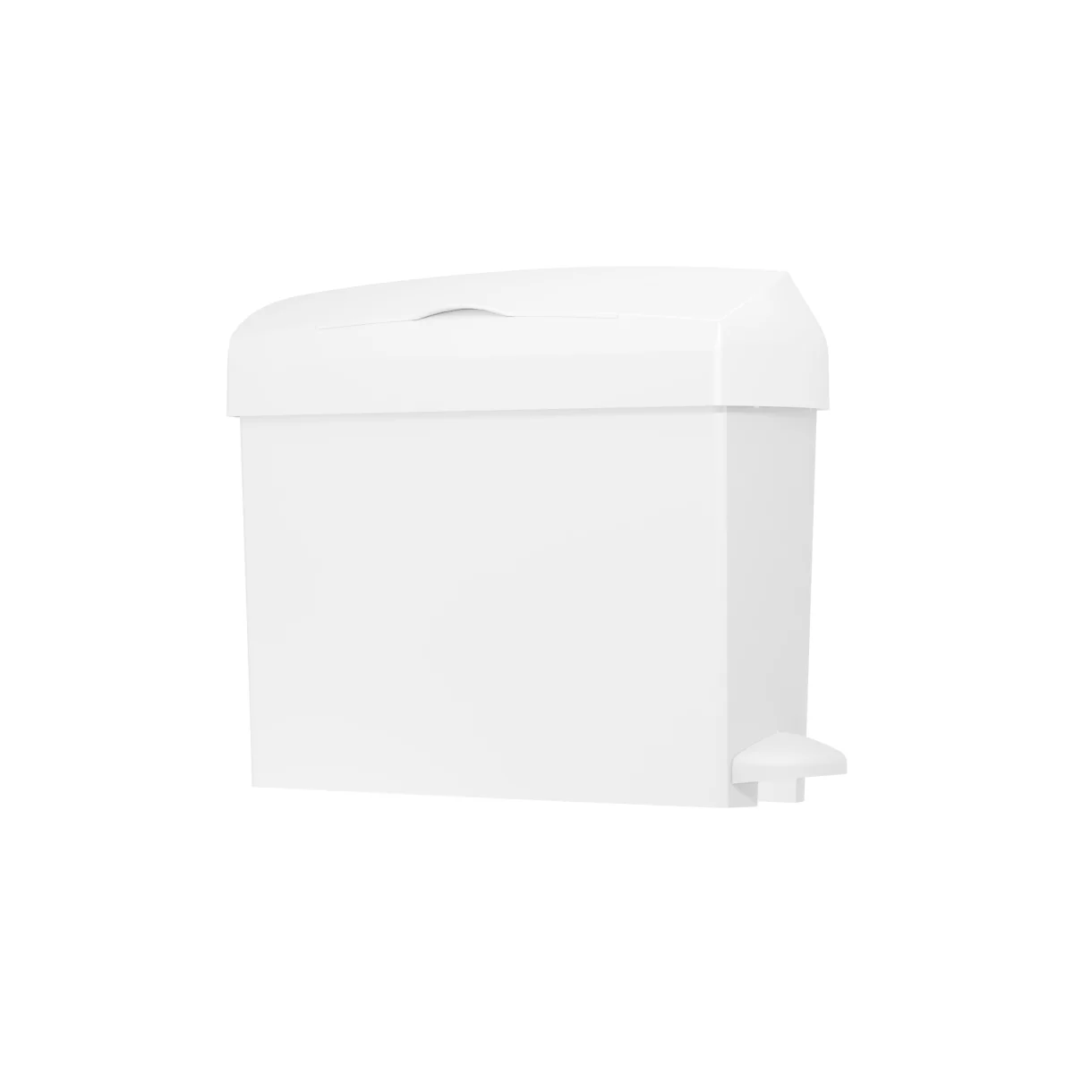Une poubelle à pédale rectangulaire blanche sur fond blanc.