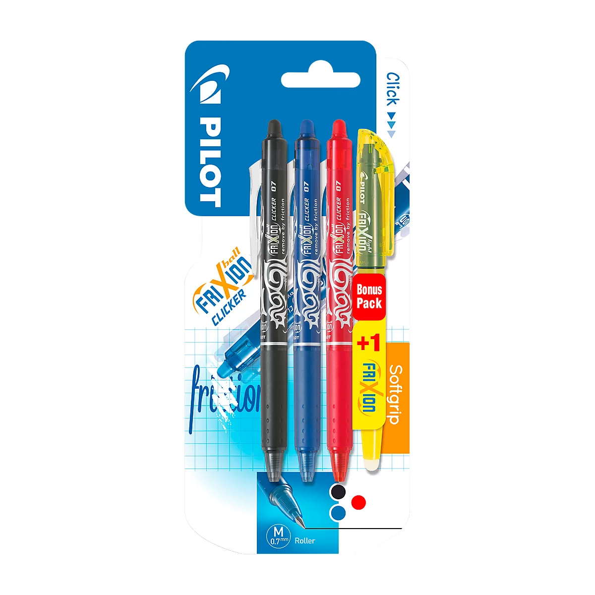 Clicker PILOT FriXion rouge, bleu, noir +