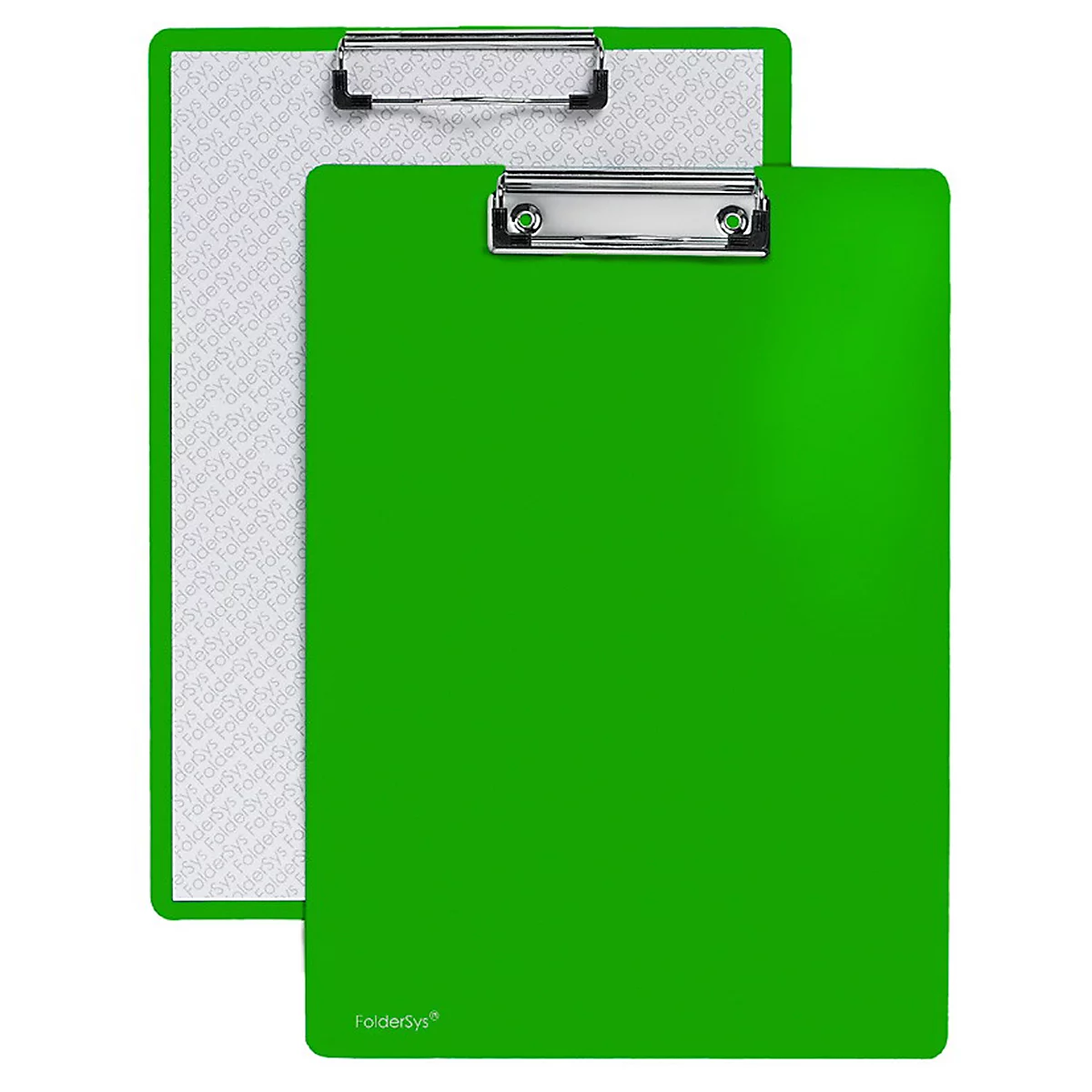 Two green clipboards with silver clips and white background.
