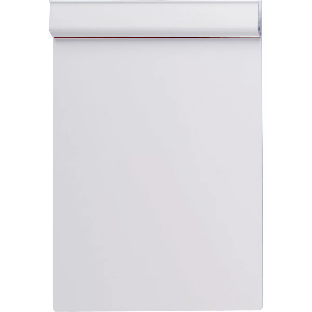 White notepad with rolled paper at the top. The background is also white.