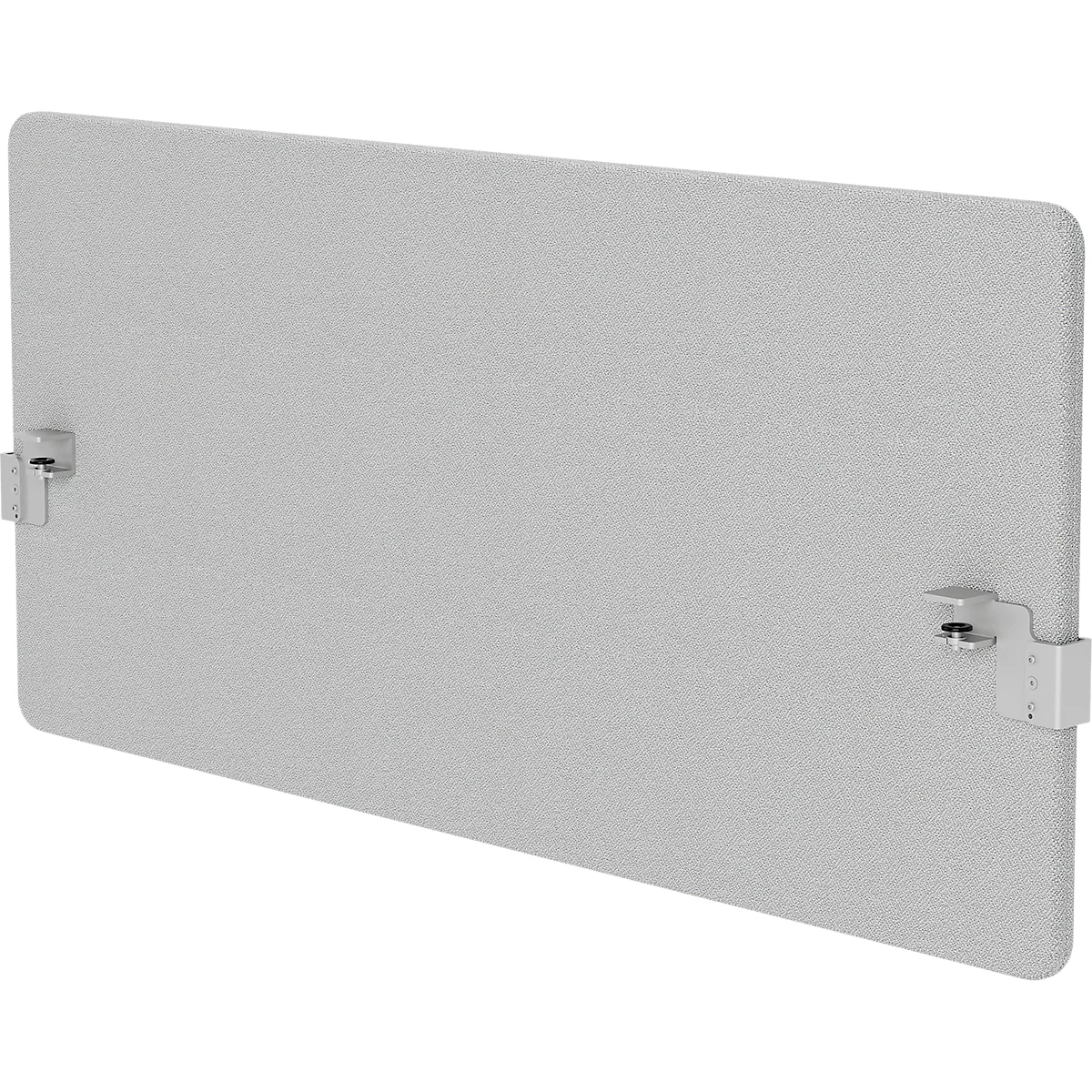 Couverture grise et rectangulaire avec deux supports blancs sur les côtés. La surface a une légère texture.