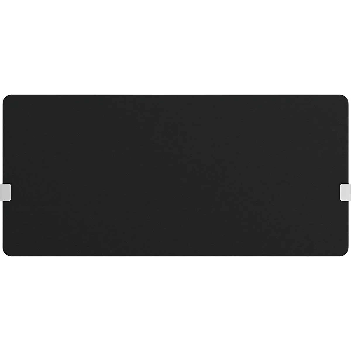 Rectangle noir avec des coins arrondis et deux éléments blancs sur les côtés.