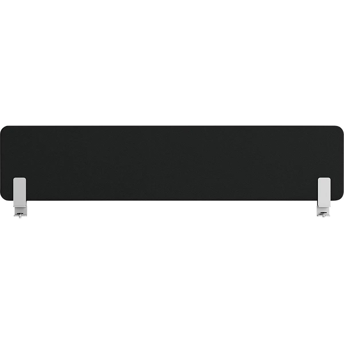 Fixation de bureau noire avec des clips blancs aux extrémités, pour la fixation.