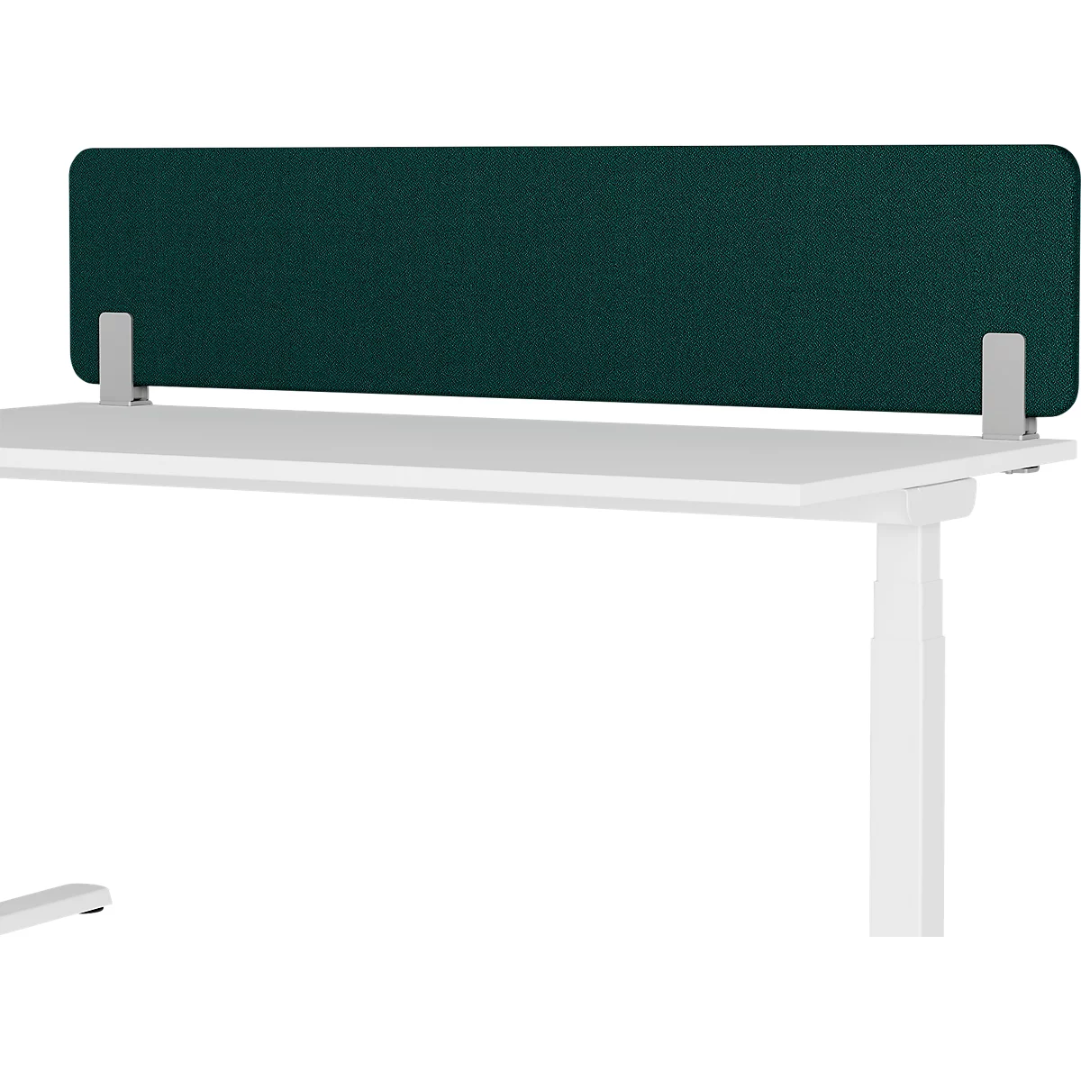 Bureau avec une cloison vert foncé.