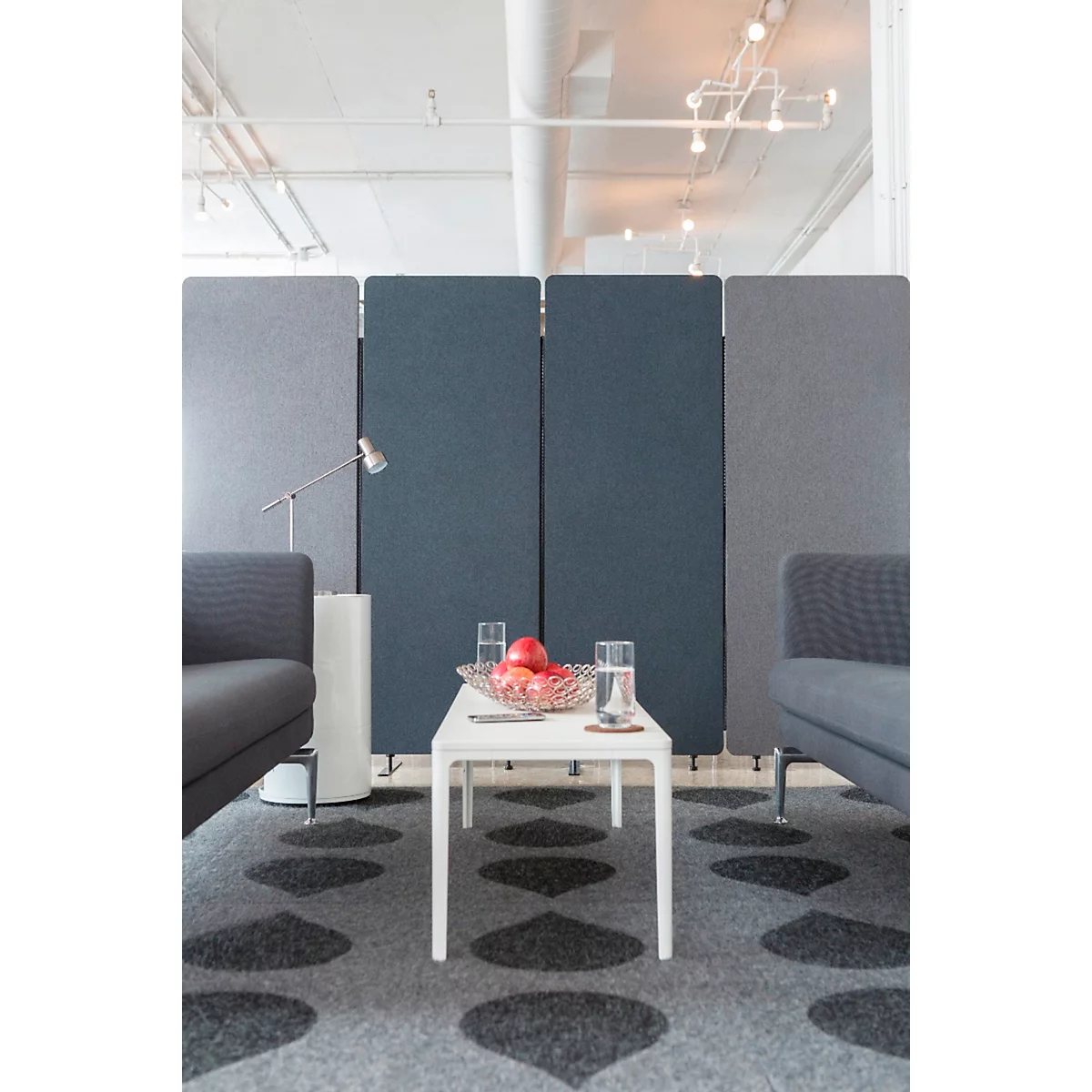 Cloison acoustique, exemplaire unique, rectangulaire, format vertical, avec pieds, L 600 x P 350 x H 1680 mm, feutre PET, gris clair