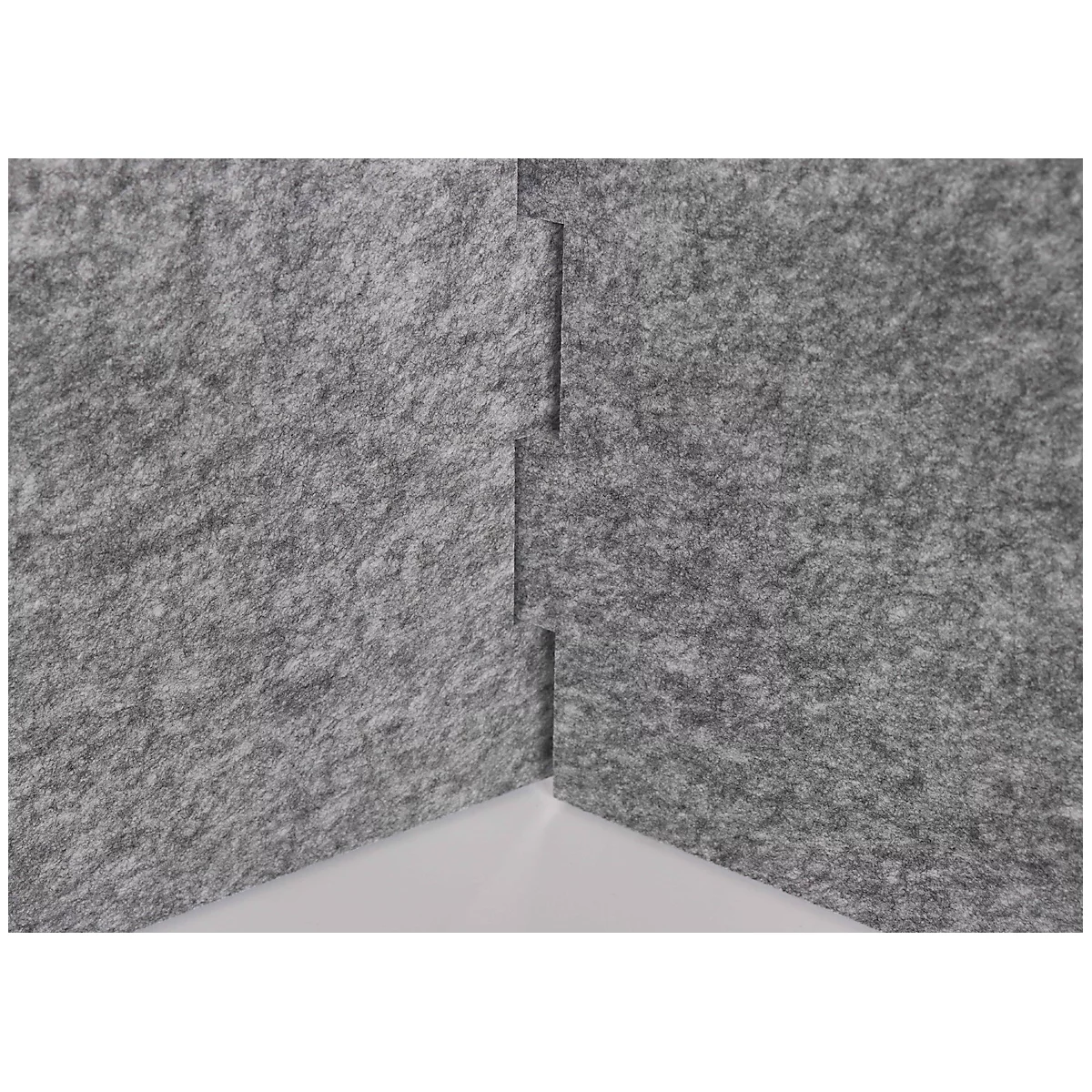 Cloison acoustique, pour bureaux, forme L, classe d'absorption acoustique C, passage de câbles, choix de tailles, intissé, gris chiné