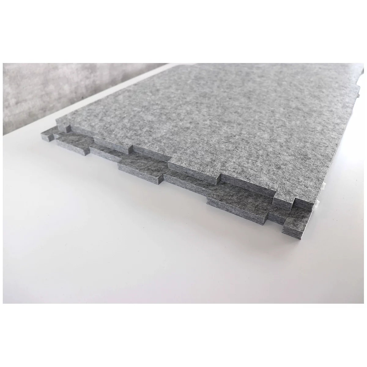 Cloison acoustique, pour bureaux, forme L, classe d'absorption acoustique C, passage de câbles, choix de tailles, intissé, gris chiné