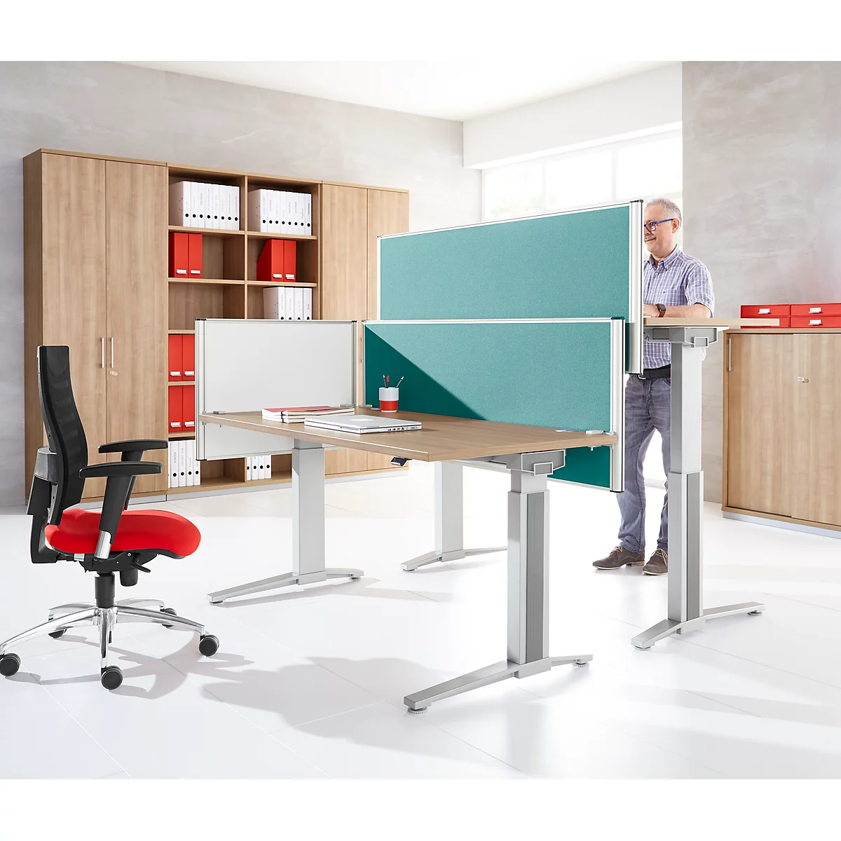 Cloison de séparation insonorisée pour arrière de table System 40, hauteur ajustable, l. 800 – 1800 x H 600 mm, turquoise