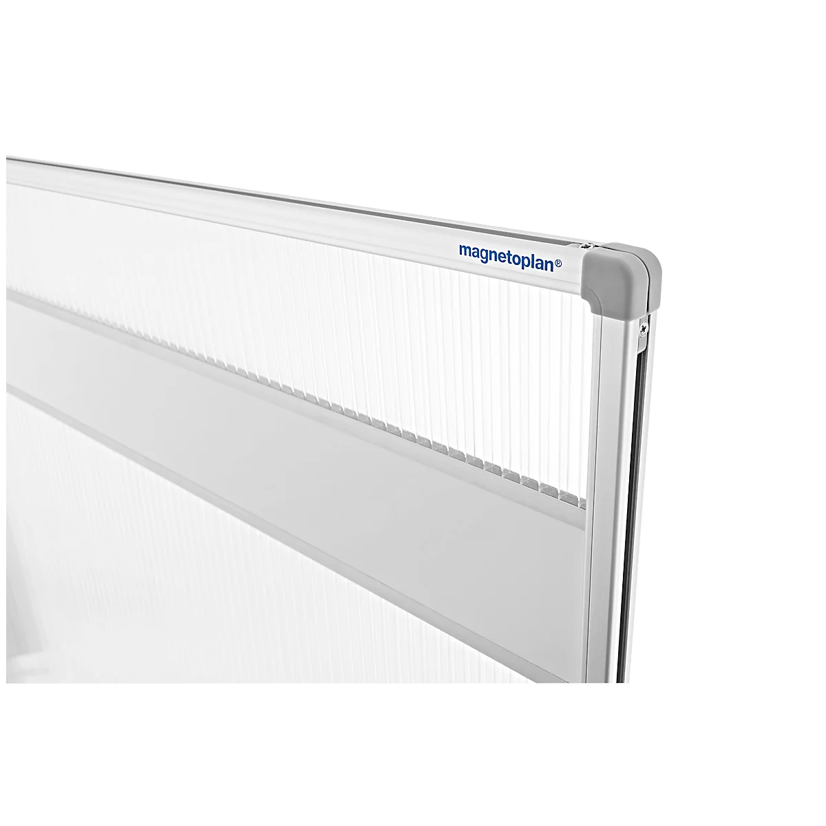 Cloison de séparation magnetoplan, L 1000 x P 350 x H 1800 mm, acrylique double face/métal, avec bande magnétique, base en T, blanc