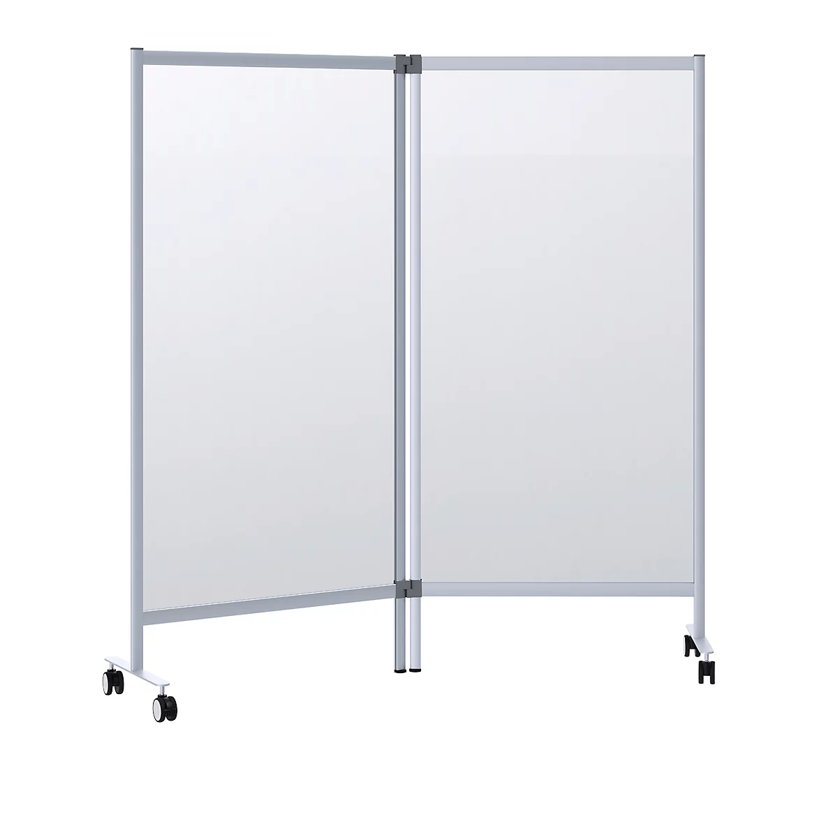 Cloison de séparation mobile contre les projections buccales - double séparateur modèle A, verre acrylique, épaisseur 3 mm, L 1715 x P 390 x H 1800 mm, avec roulettes