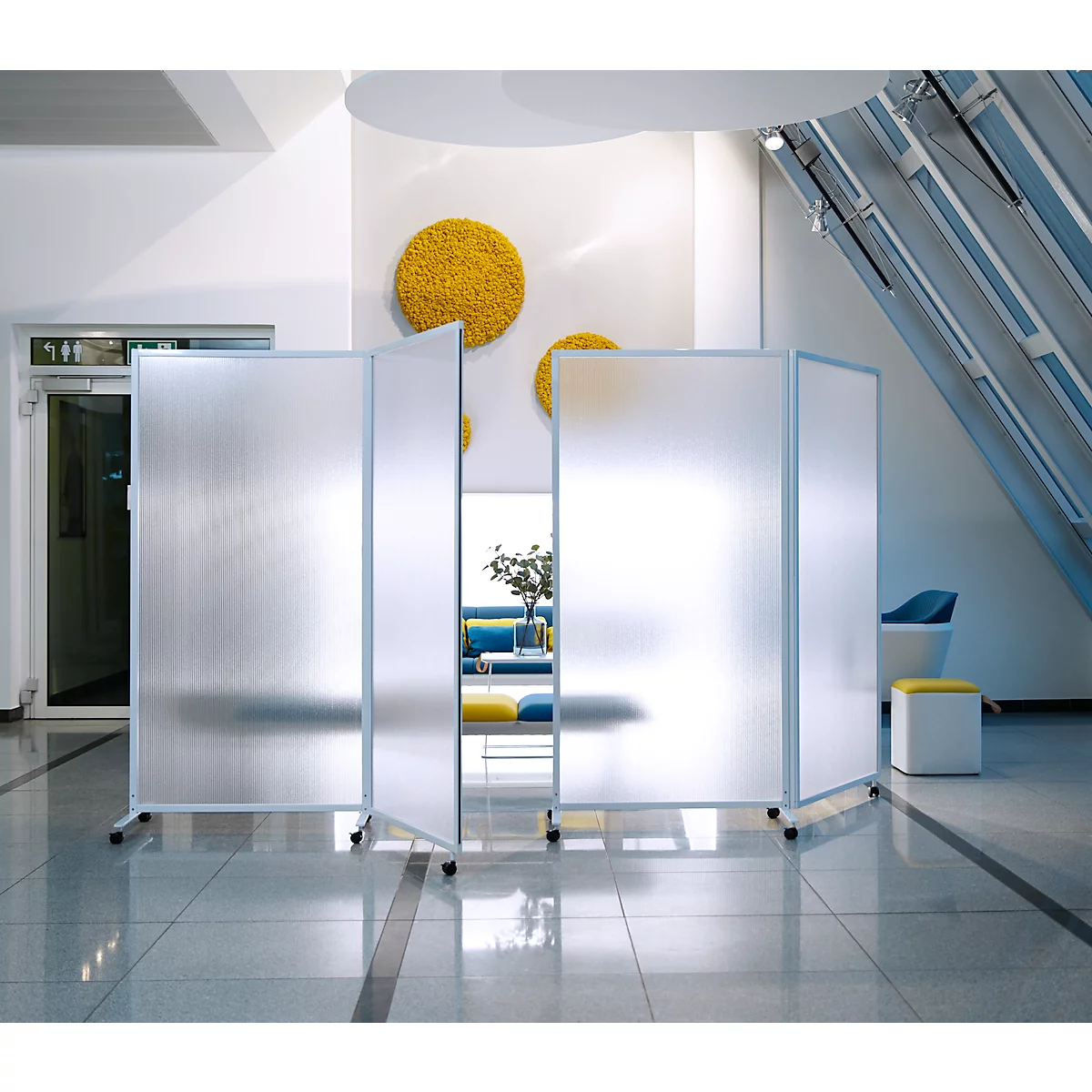 Cloison mobile, 2 parties, L 1800 x P 40 x H 1800 mm, plastique &amp; aluminium, semi-transparent