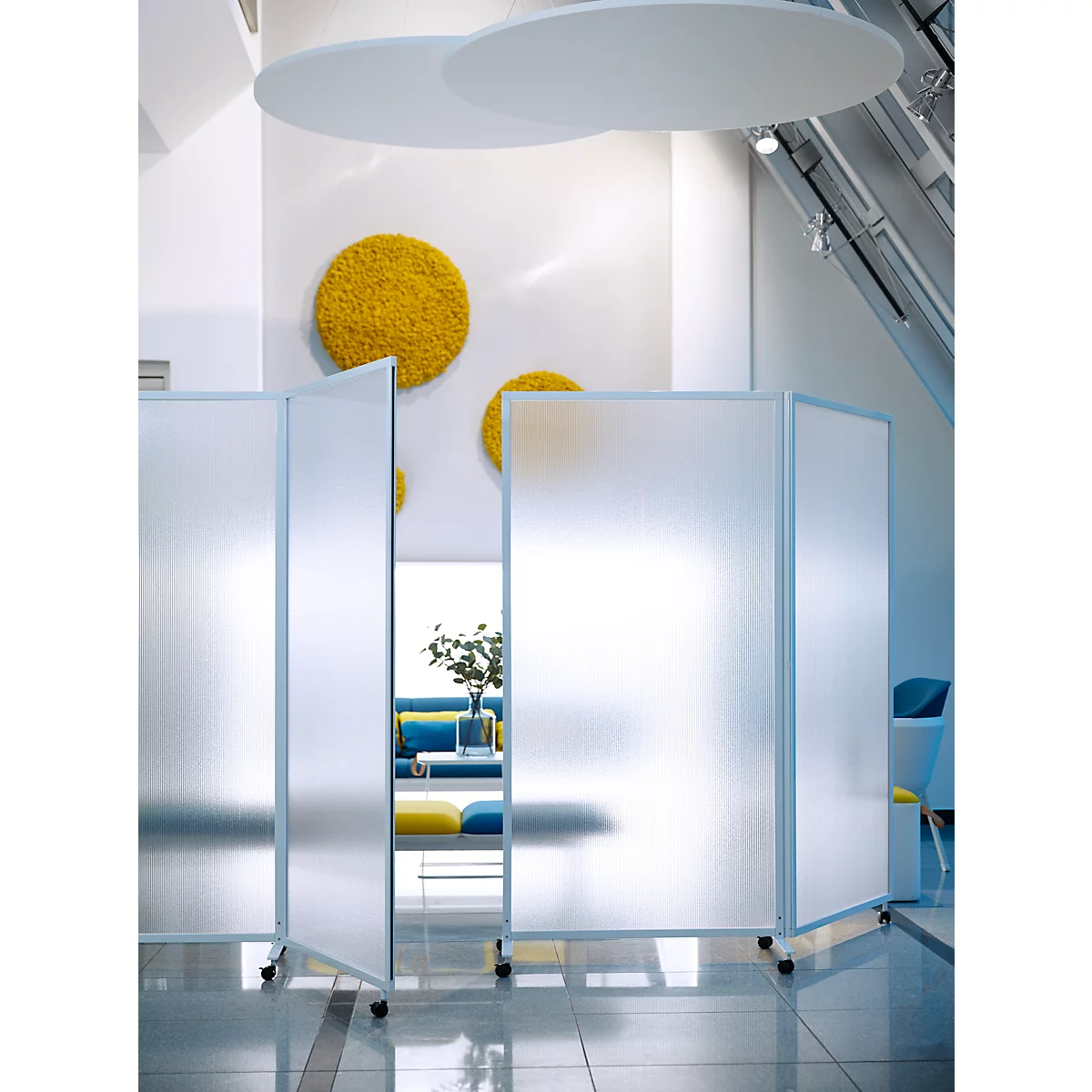 Cloison mobile, 2 parties, L 1800 x P 40 x H 1800 mm, plastique &amp; aluminium, semi-transparent