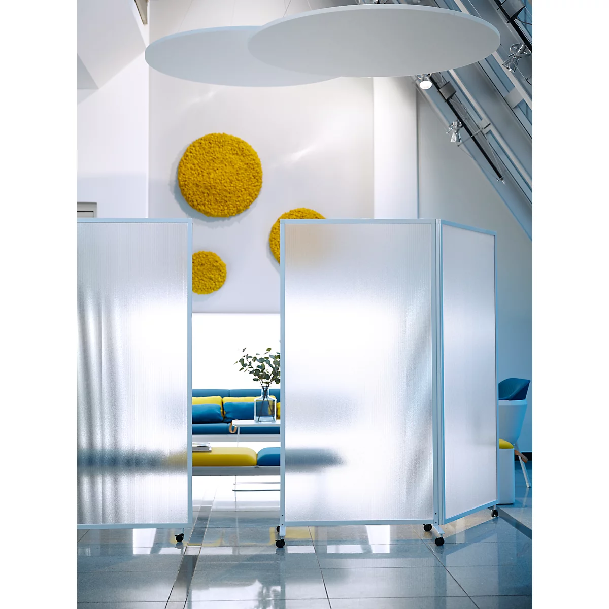 Cloison mobile, 2 parties, L 1800 x P 40 x H 1800 mm, plastique &amp; aluminium, semi-transparent