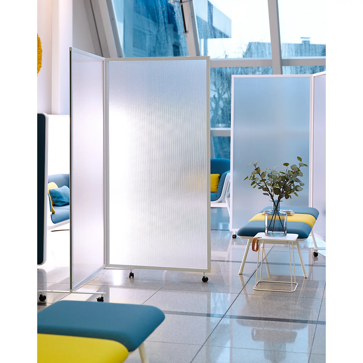 Cloison mobile, 2 parties, L 1800 x P 40 x H 1800 mm, plastique &amp; aluminium, semi-transparent