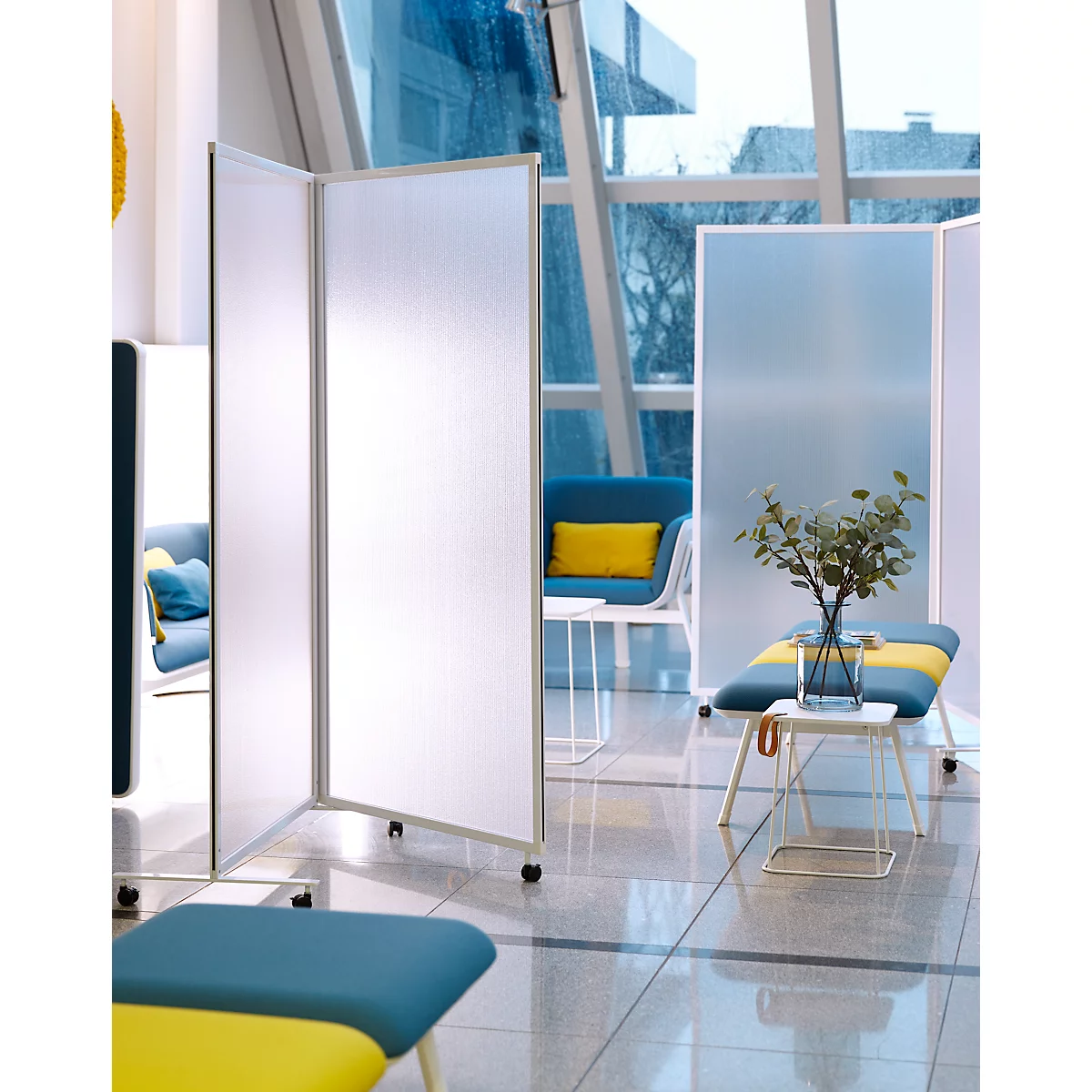 Cloison mobile, 2 parties, L 1800 x P 40 x H 1800 mm, plastique &amp; aluminium, semi-transparent