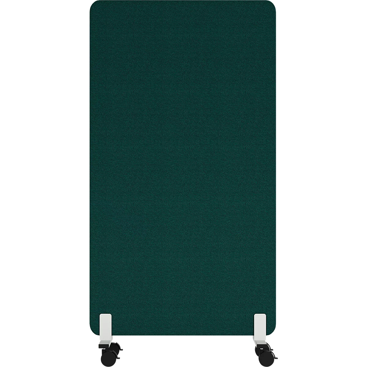 Cloison rectangulaire verte avec pieds blancs et roulettes.