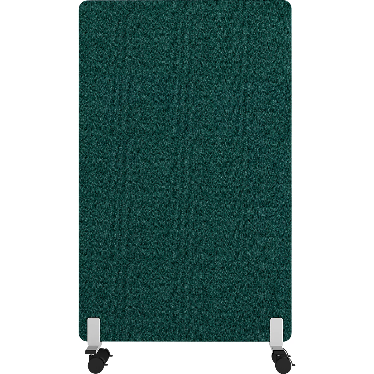 Cloison mobile verte avec roulettes.