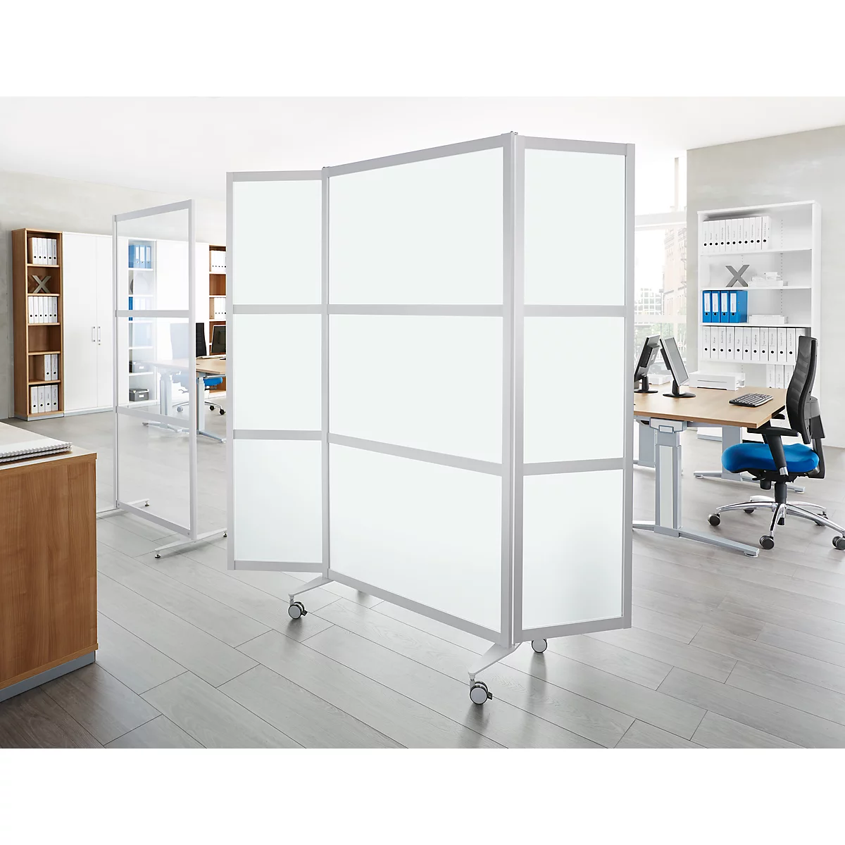 Cloison mobile, verre ESG satiné