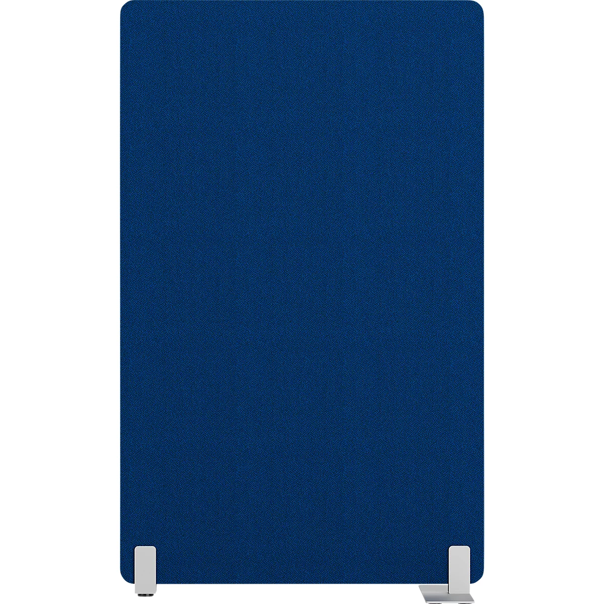 Élément bleu rectangulaire avec deux pieds blancs. Un look simple et moderne.