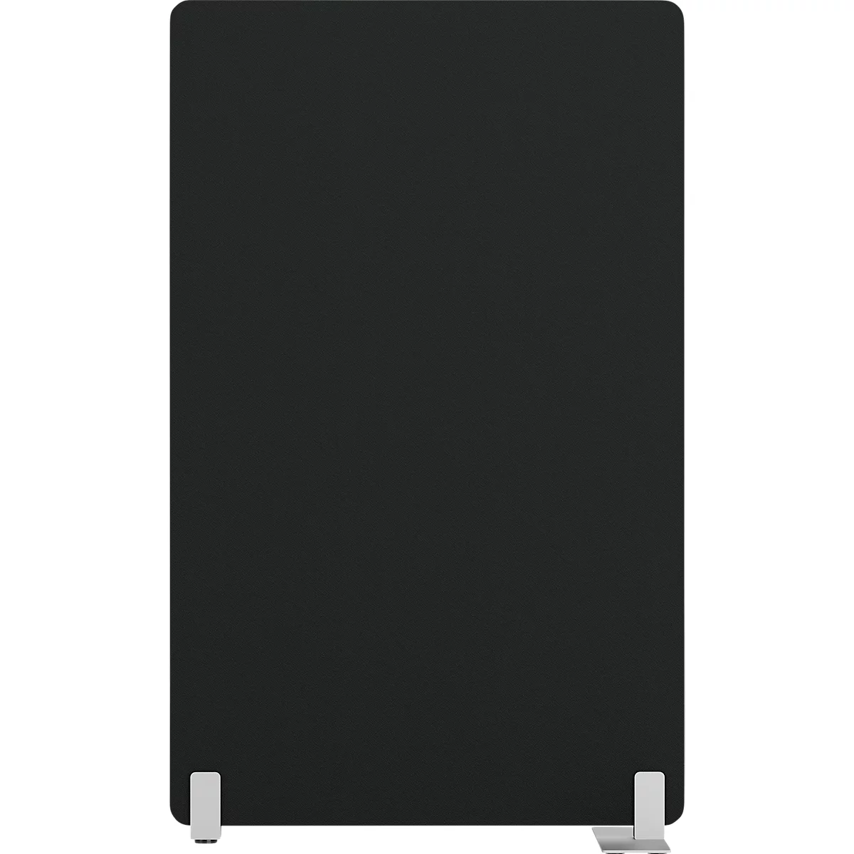 Élément d'insonorisation noir et rectangulaire avec des pieds blancs.
