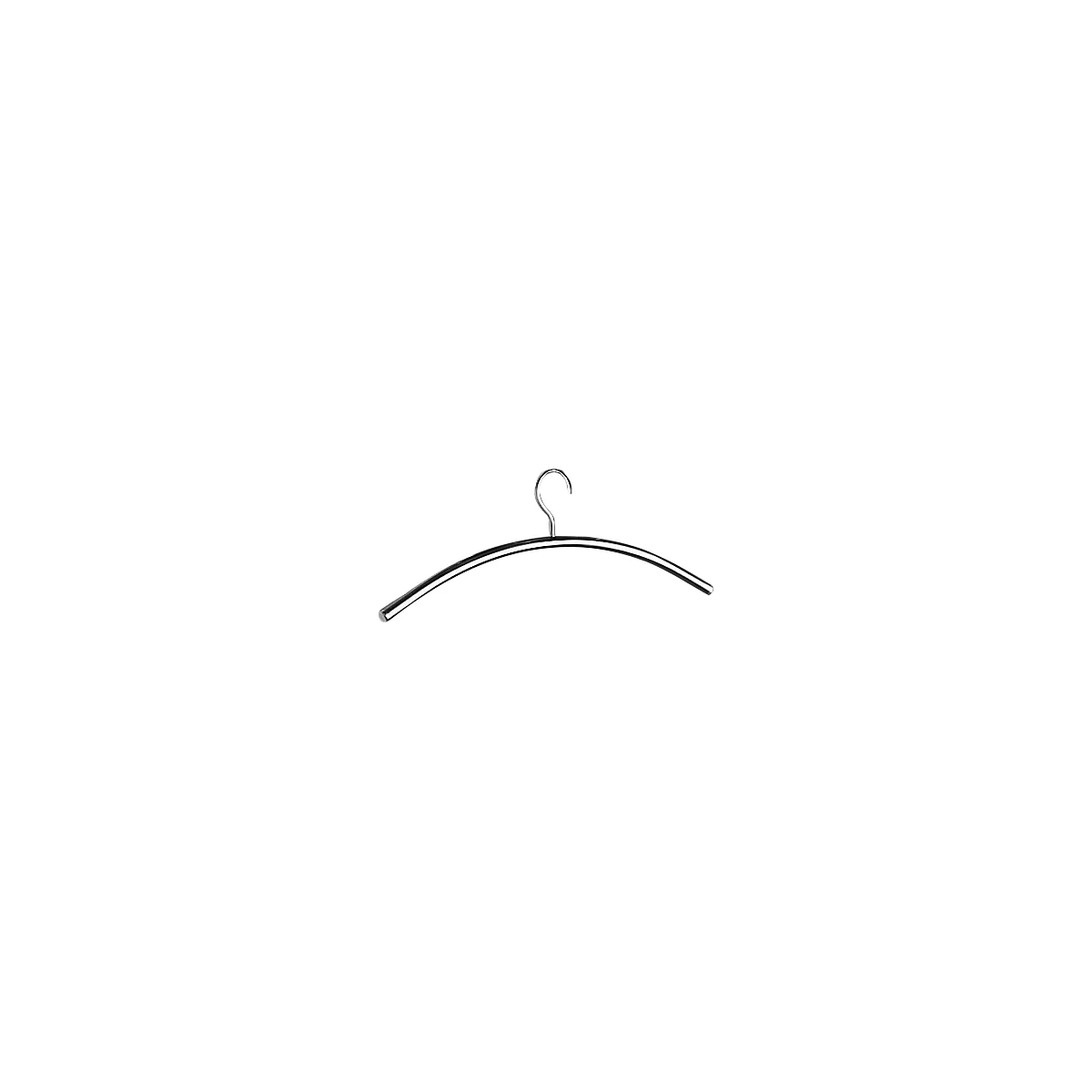 A shiny metal clothes hanger. The hook is curved, the bar is round.