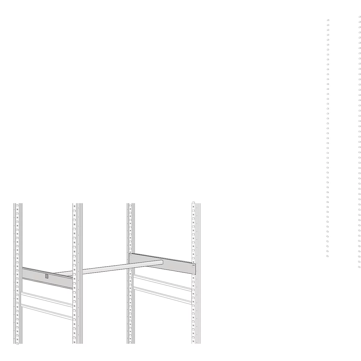 Shelf with gray steel uprights connected by horizontal supports.