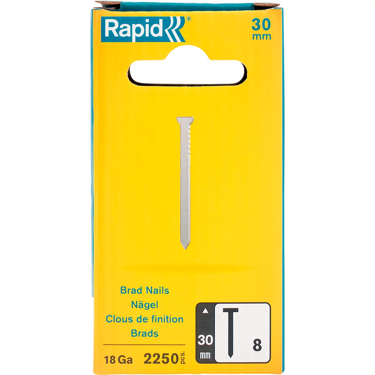 Clous Rapid type 8/30, coupe de précision, acier galvanisé, paquet de 2250 pièces