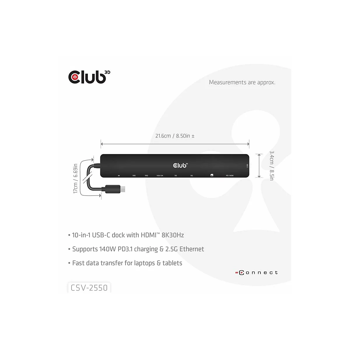 Club 3D 10-in-1 - Dockingstation - für Desktop, Laptop - USB-C / Thunderbolt - HDMI - 2.5GbE