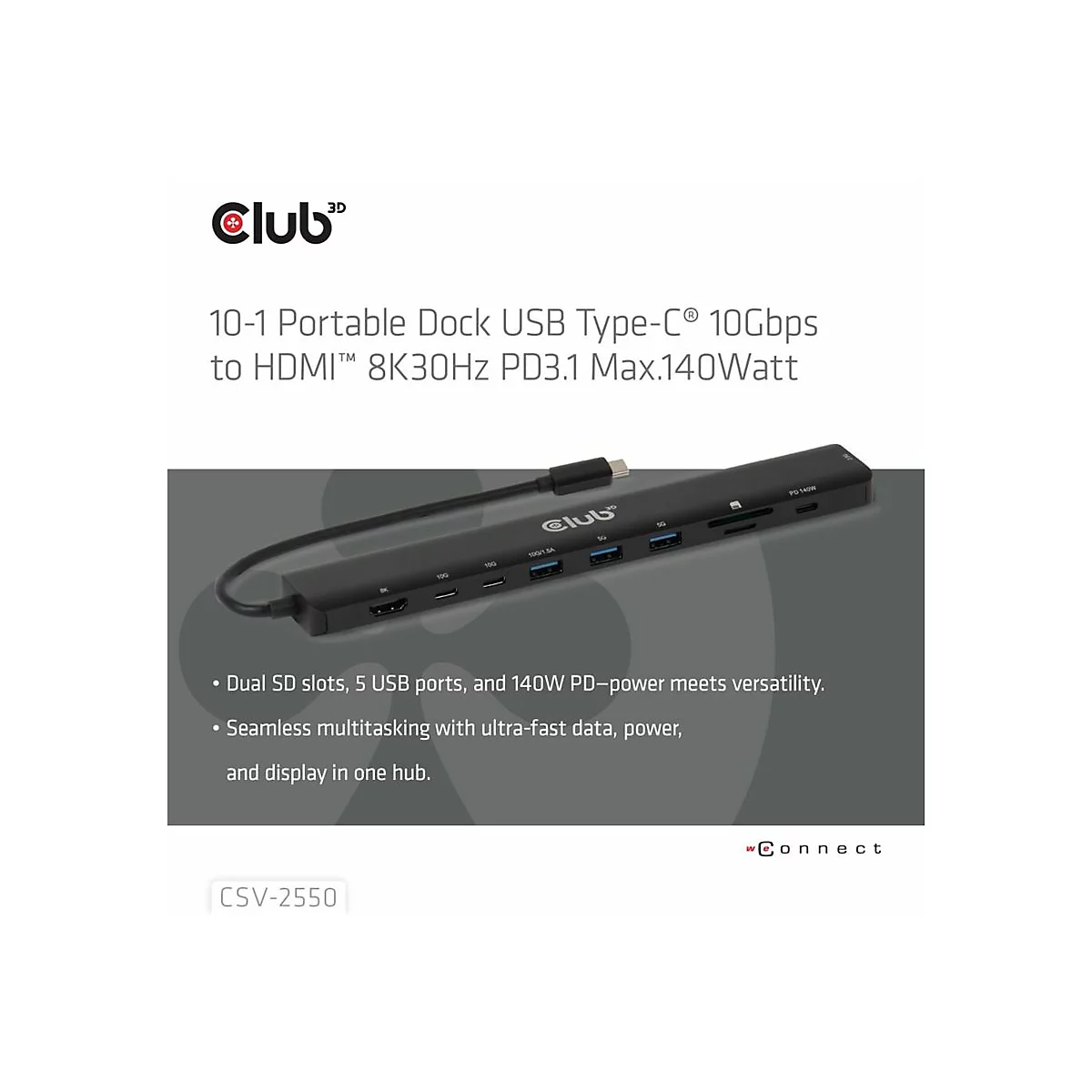 Club 3D 10-in-1 - Dockingstation - für Desktop, Laptop - USB-C / Thunderbolt - HDMI - 2.5GbE