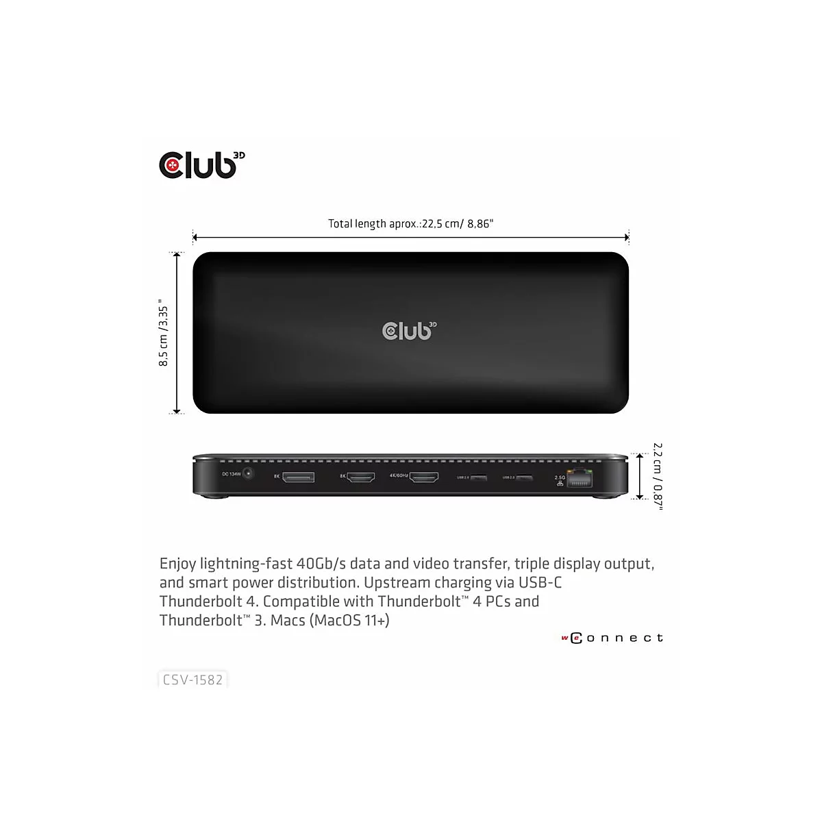 Club 3D 12-in-1 - Dockingstation - für Desktop, Laptop - USB-C / USB4 / Thunderbolt 3 / Thunderbolt 4 - 2 x HDMI, DP, Thunderbolt 4 - 2.5GbE