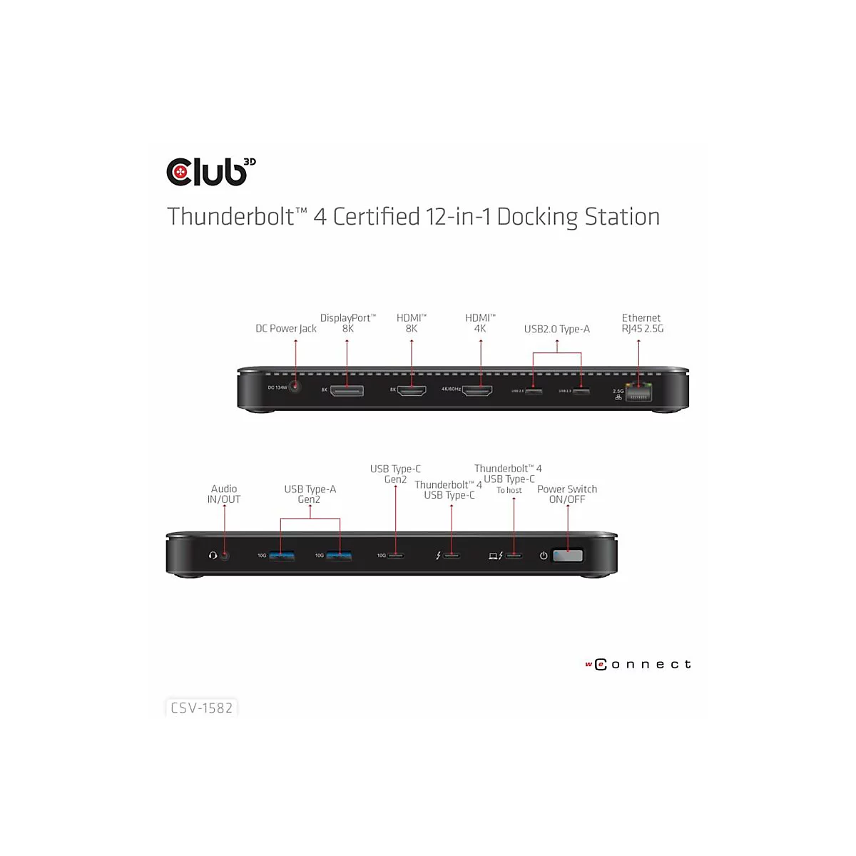 Club 3D 12-in-1 - Dockingstation - für Desktop, Laptop - USB-C / USB4 / Thunderbolt 3 / Thunderbolt 4 - 2 x HDMI, DP, Thunderbolt 4 - 2.5GbE