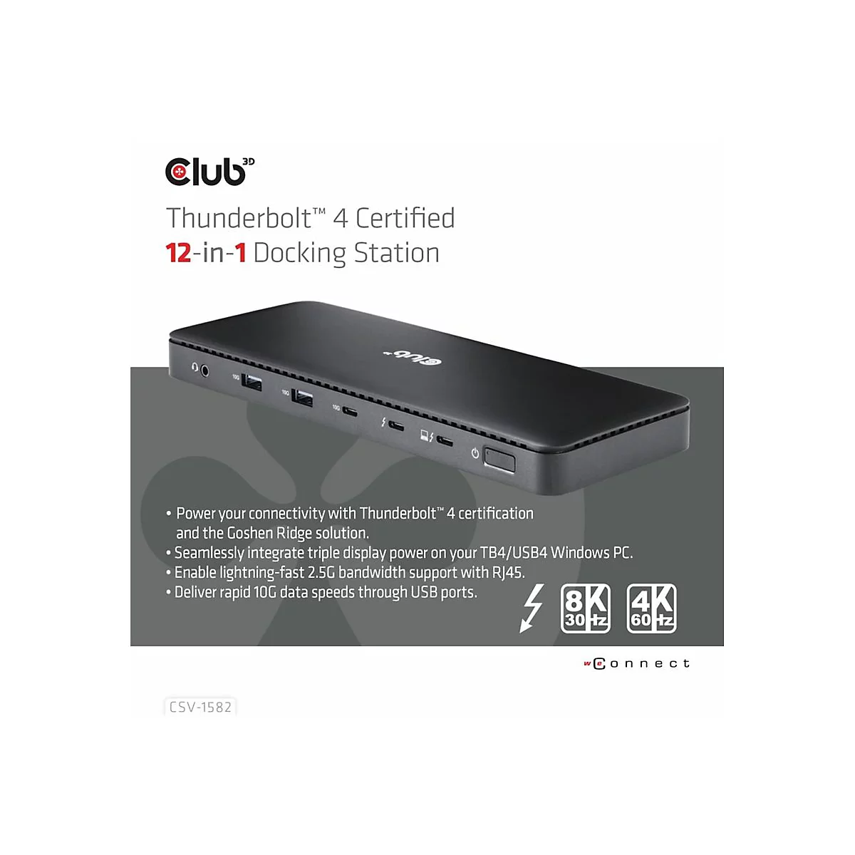 Club 3D 12-in-1 - Dockingstation - für Desktop, Laptop - USB-C / USB4 / Thunderbolt 3 / Thunderbolt 4 - 2 x HDMI, DP, Thunderbolt 4 - 2.5GbE