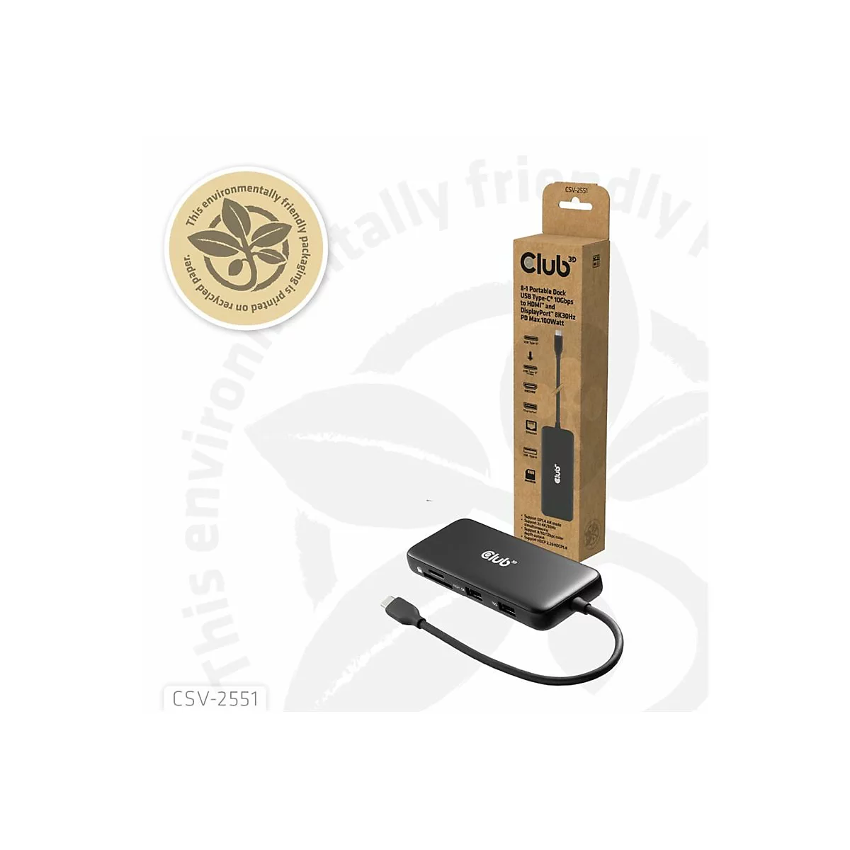 Club 3D 8-in-1 - Dockingstation - für Desktop, Laptop - USB-C - HDMI, DP - 1GbE
