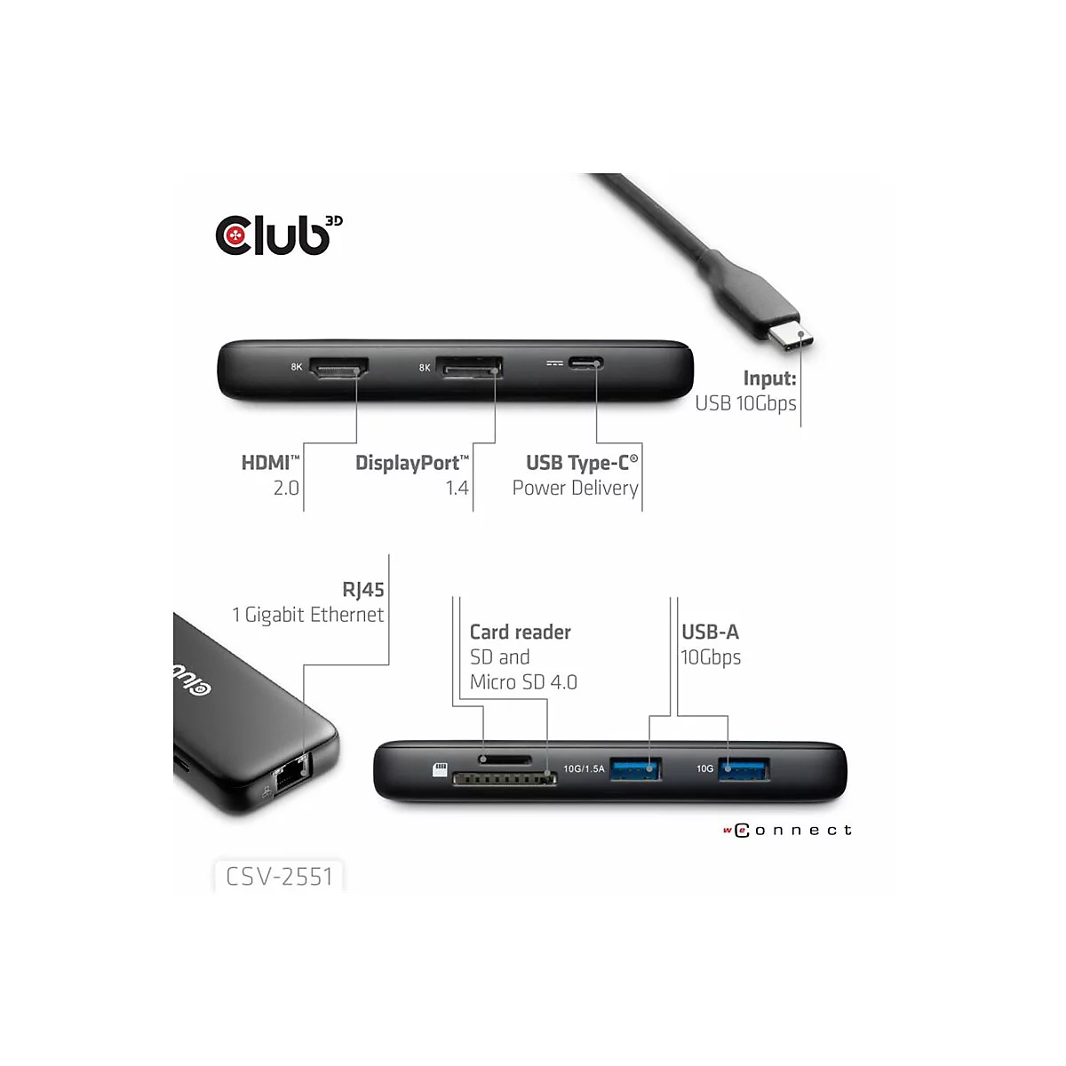 Club 3D 8-in-1 - Dockingstation - für Desktop, Laptop - USB-C - HDMI, DP - 1GbE