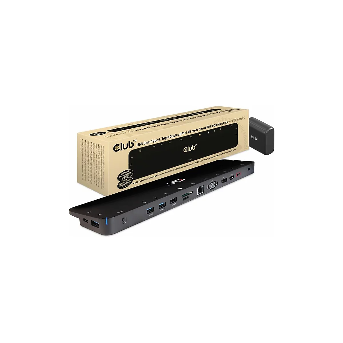 Club 3D CSV-1565 - Dockingstation - USB-C - VGA, HDMI, DP - 1GbE - 100 Watt