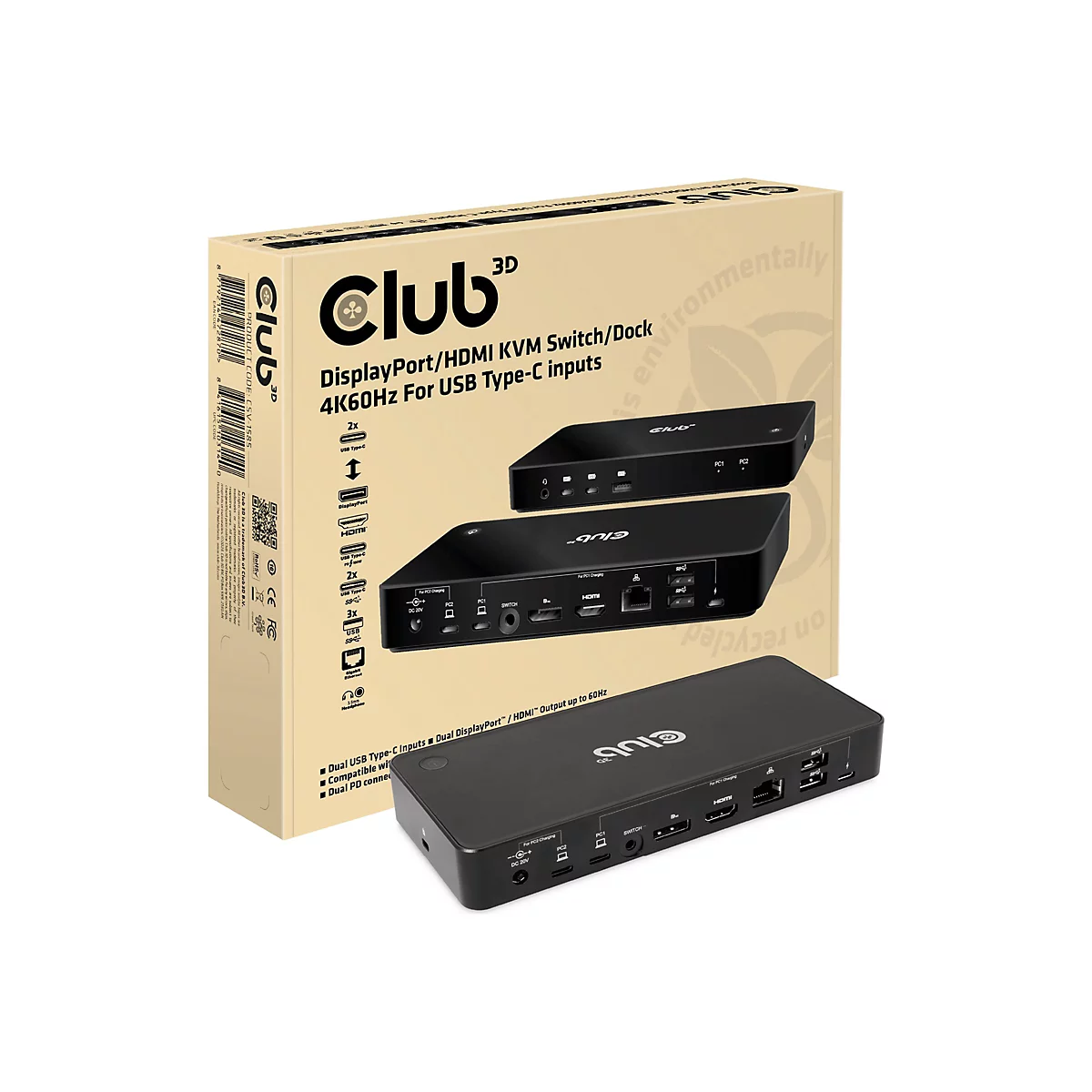 Club 3D CSV-1585 - Dockingstation - USB-C x 2 - DP, HDMI - 1GbE - 120 Watt