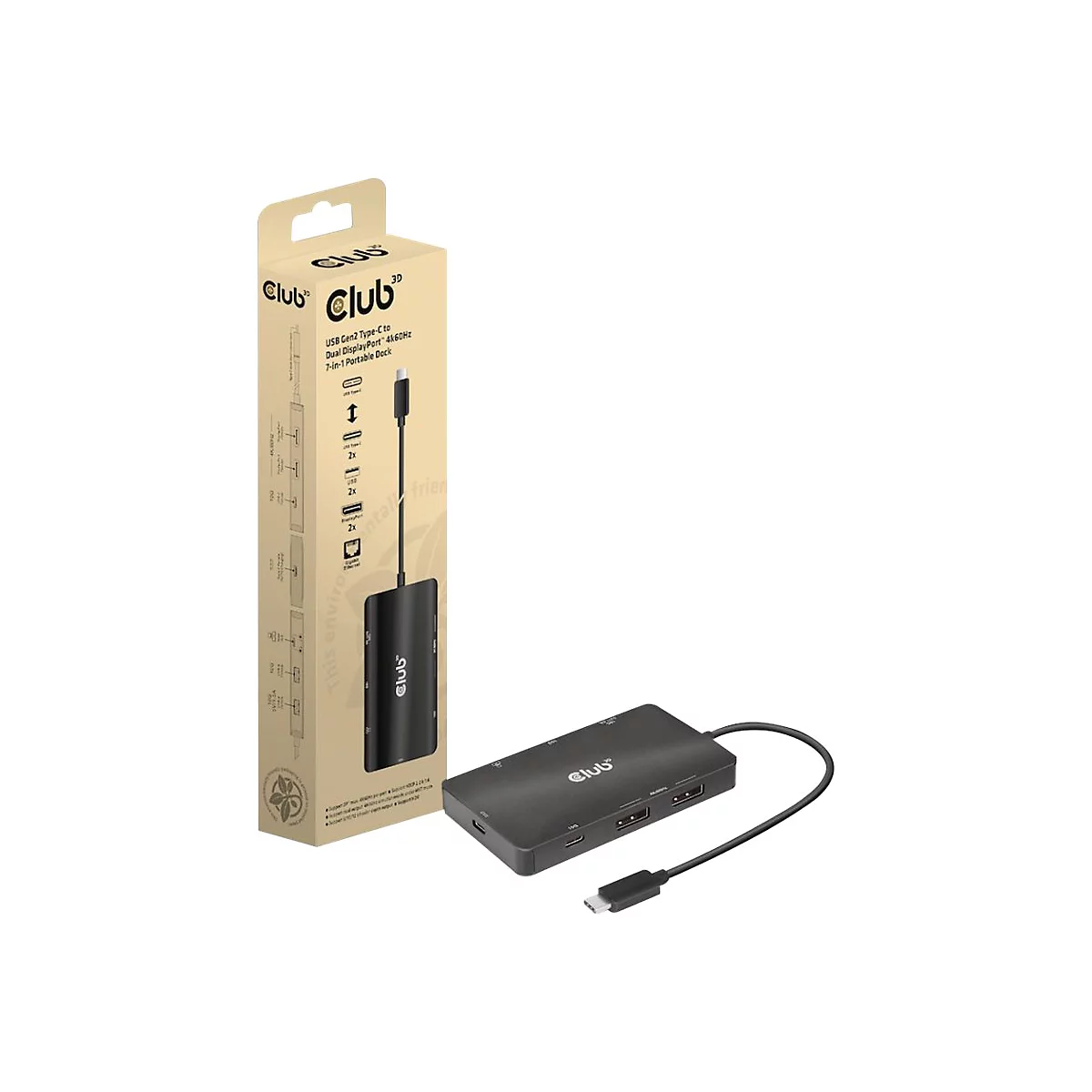 Club 3D - Dockingstation - USB-C 3.2 Gen 2 - 2 x DP - 1GbE