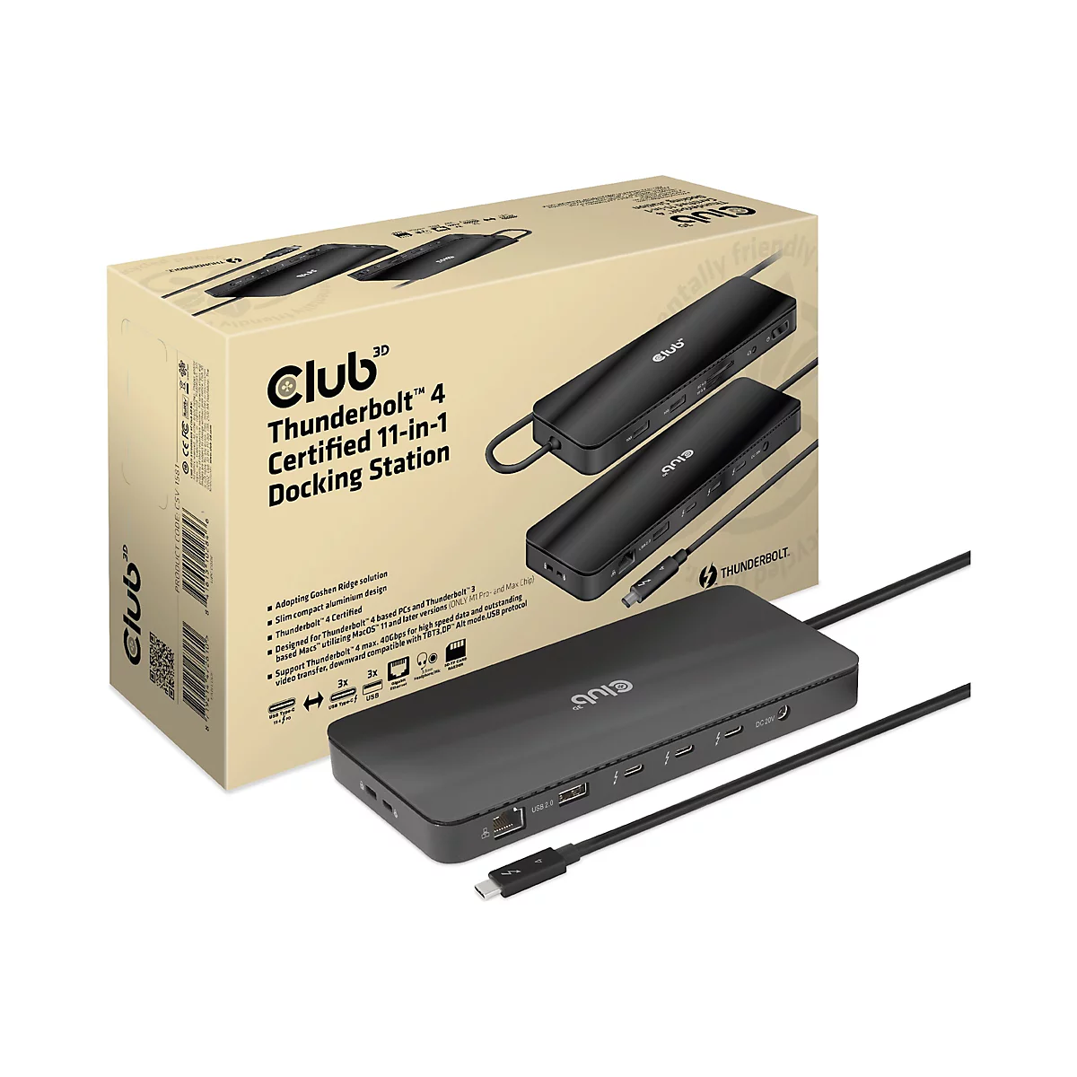 Club 3D - Dockingstation - USB-C / Thunderbolt 3 / Thunderbolt 4 - 3 x Thunderbolt 4 - 1GbE - 140 Watt