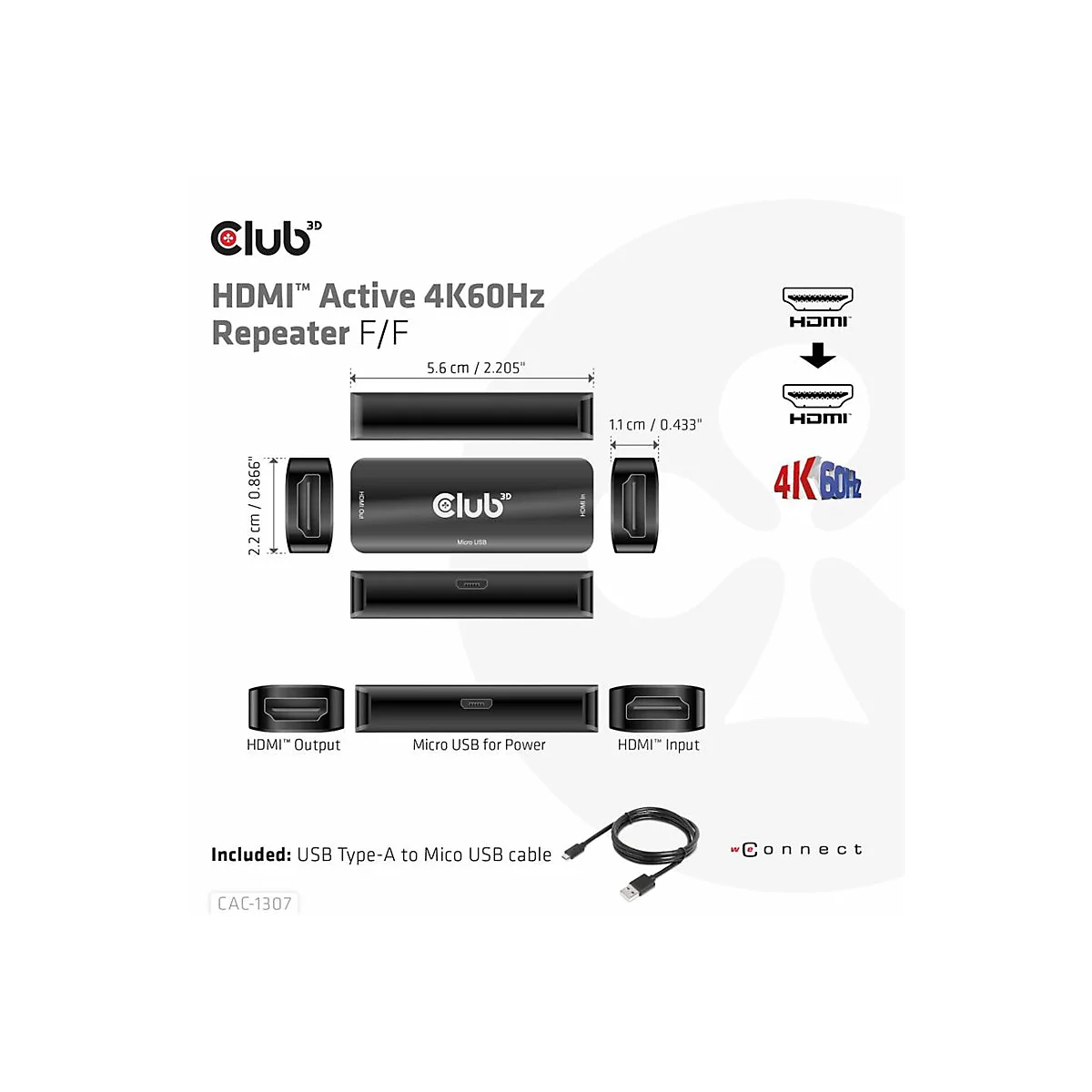 Club 3D - Repeater - HDMI - 19 pin HDMI Type A (female) / 19 pin HDMI Type A (female) - bis zu 5 m